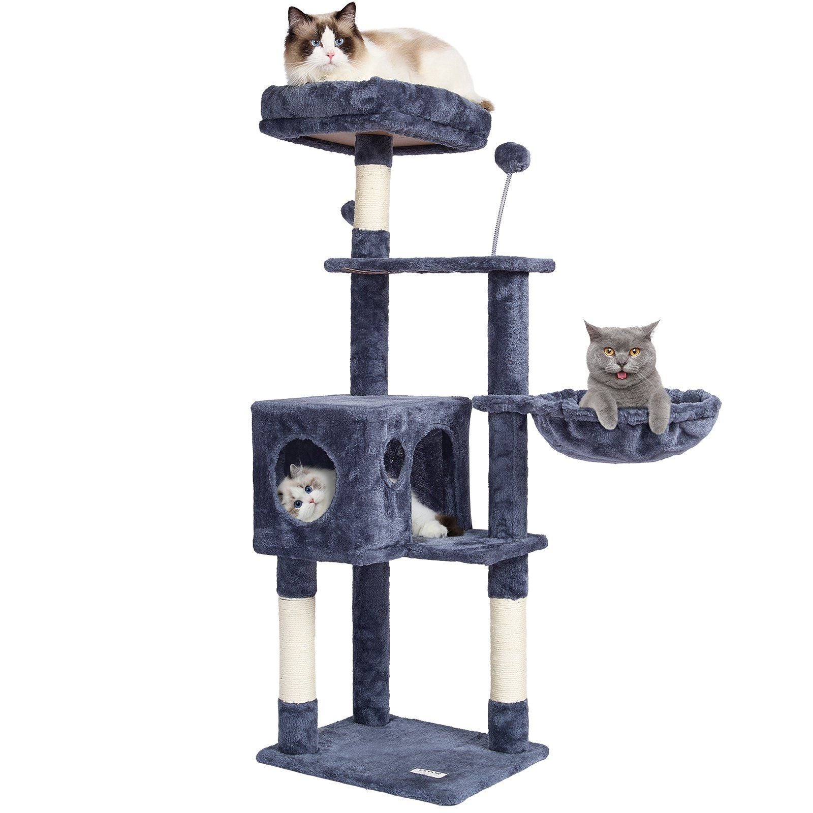 VEVOR Cat Tree 45.2 Cat Tower with Cat Condo Sisal Scratching Post Dark Grey
