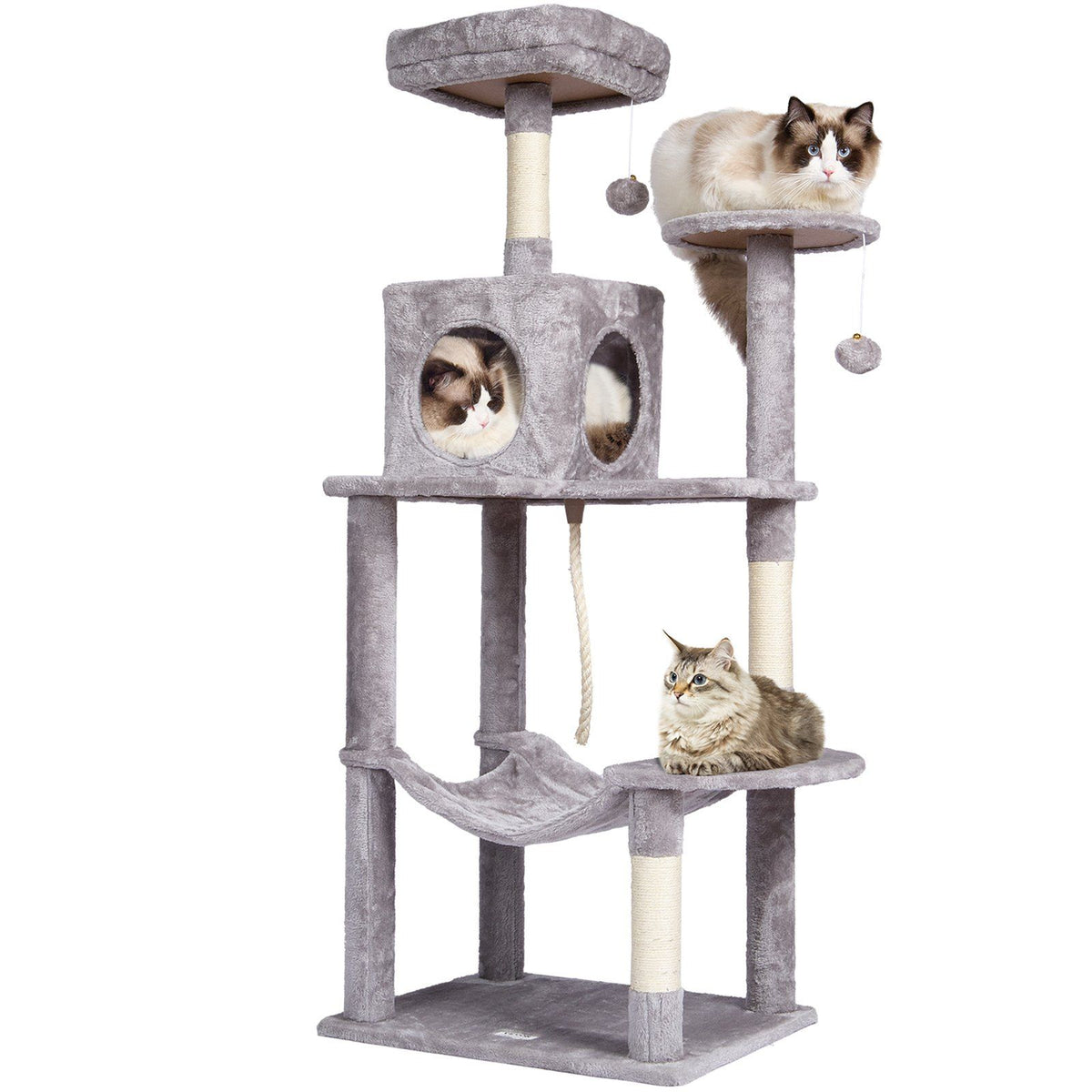 VEVOR Cat Tree 56.2 Cat Tower with Cat Condo Sisal Scratching Post Light Grey