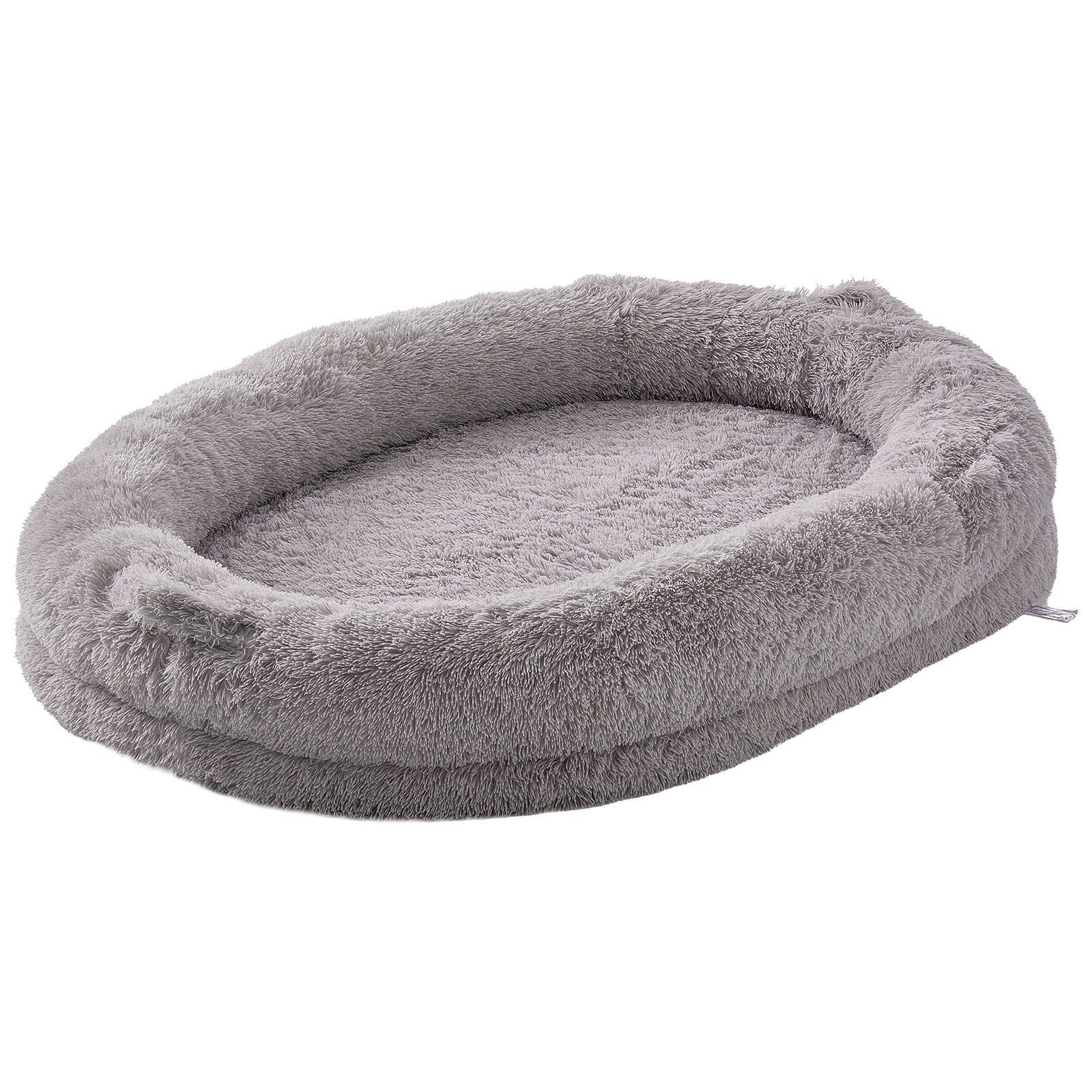 Vevor Human Dog Bed, 72'X48'X10' Giant Human Dog Bed For Adult, Human Size Dog Bed With Washable Pv Velvet Cover, Egg Orthopedic Foam, Storage Pocket, Large Dog Bean Bed For You And Pet, Light Grey