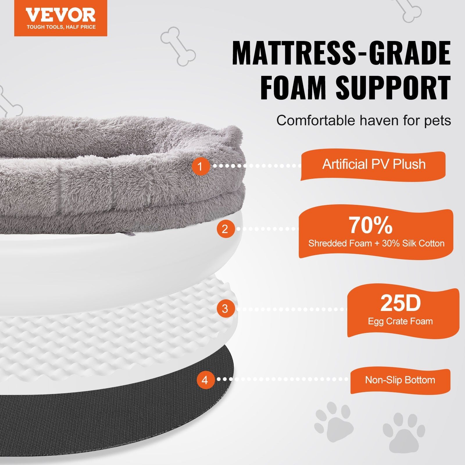 Vevor Human Dog Bed, 72'X48'X10' Giant Human Dog Bed For Adult, Human Size Dog Bed With Washable Pv Velvet Cover, Egg Orthopedic Foam, Storage Pocket, Large Dog Bean Bed For You And Pet, Light Grey