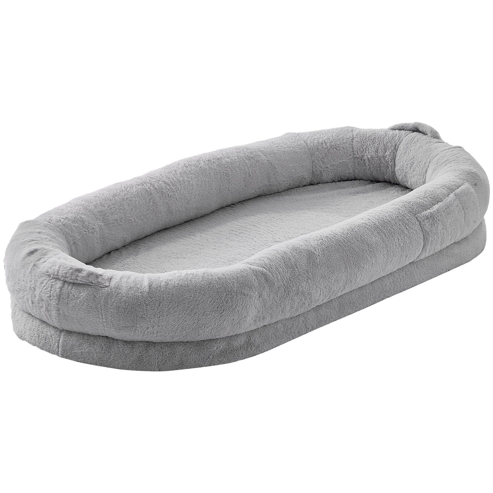 Vevor Human Dog Bed, 67.7'X35'X9.8' Human Dog Bed For Adult, Human Size Dog Bed With Washable Faux Rabbit Fur Cover, Egg Orthopedic Foam, Storage Pocket, Large Dog Bean Bed, Light Grey