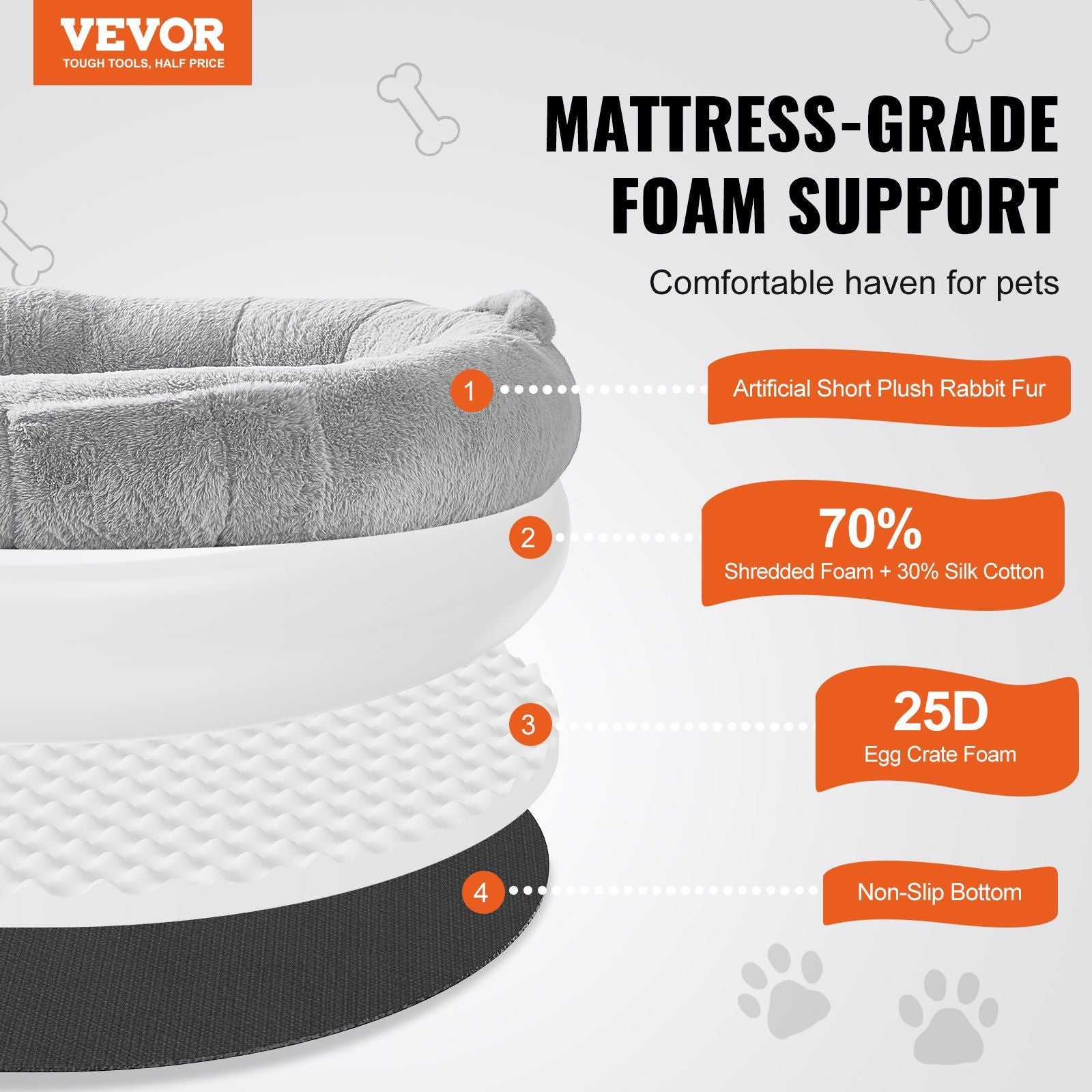 Vevor Human Dog Bed, 67.7'X35'X9.8' Human Dog Bed For Adult, Human Size Dog Bed With Washable Faux Rabbit Fur Cover, Egg Orthopedic Foam, Storage Pocket, Large Dog Bean Bed, Light Grey