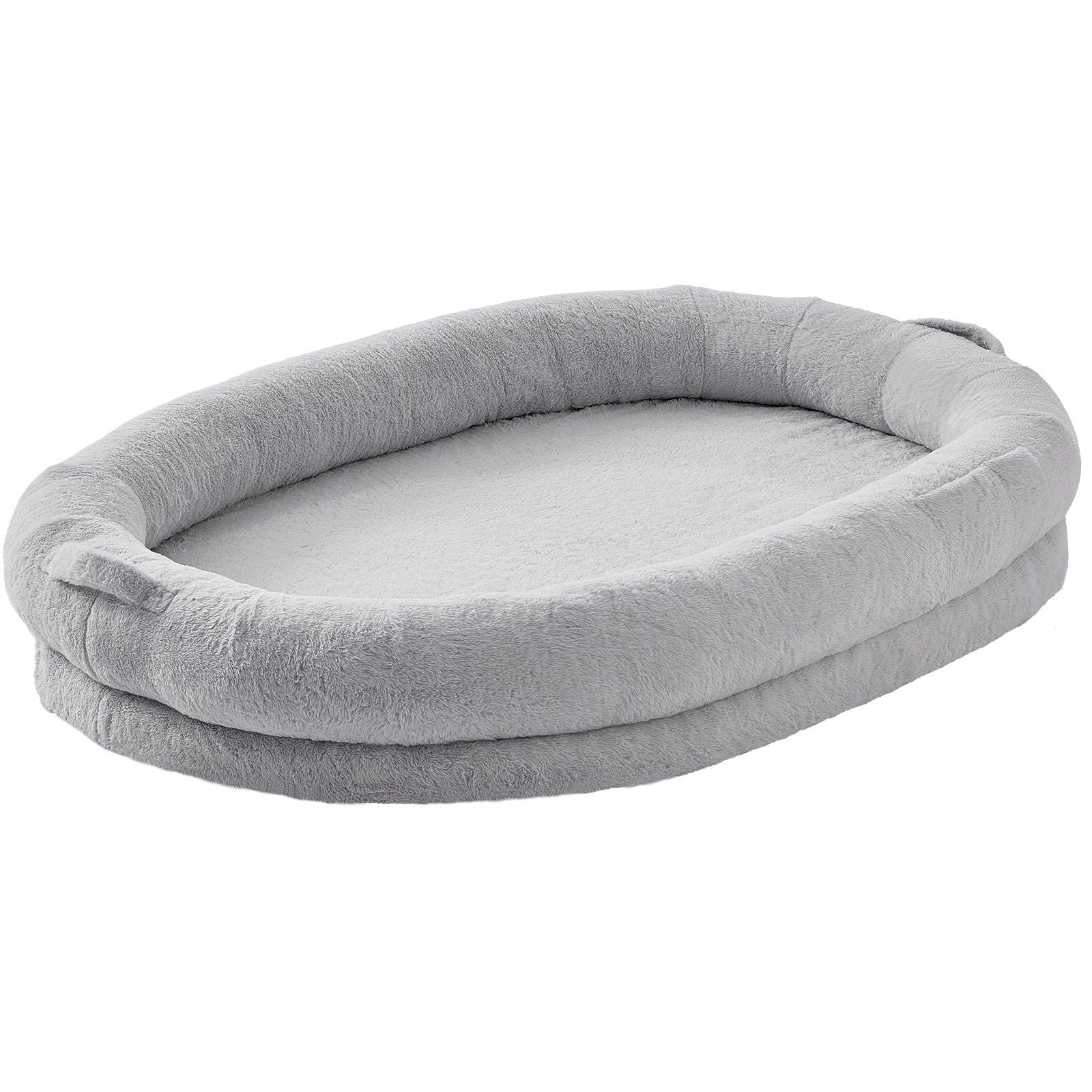 Vevor Human Dog Bed, 72'X48'X10' Human Dog Bed For Adult, Human Size Dog Bed With Washable Faux Rabbit Fur Cover, Egg Orthopedic Foam, Storage Pocket, Large Dog Bean Bed, Light Grey