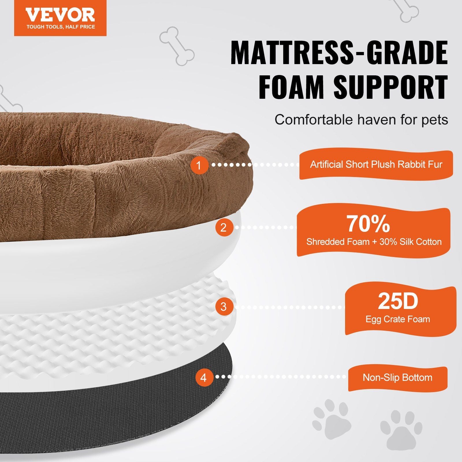 Vevor Human Dog Bed, 72'X48'X10' Human Dog Bed For Adult, Human Size Dog Bed With Washable Faux Rabbit Fur Cover, Egg Orthopedic Foam, Storage Pocket, Large Dog Bean Bed, Brown