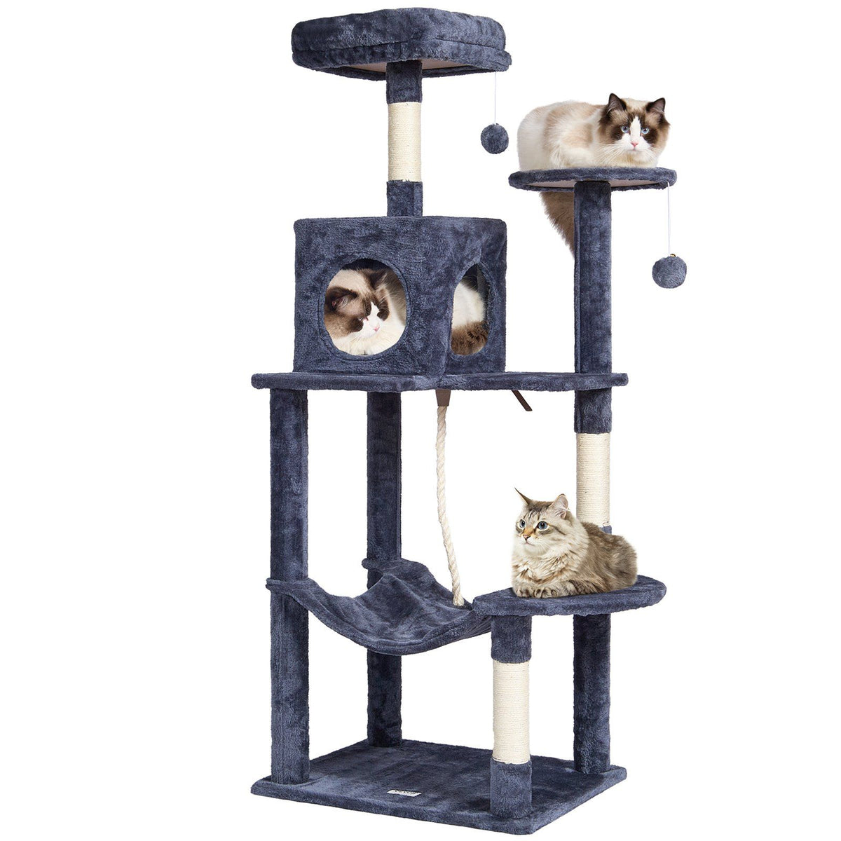 VEVOR Cat Tree 56.2 Cat Tower with Cat Condo Sisal Scratching Post Dark Grey