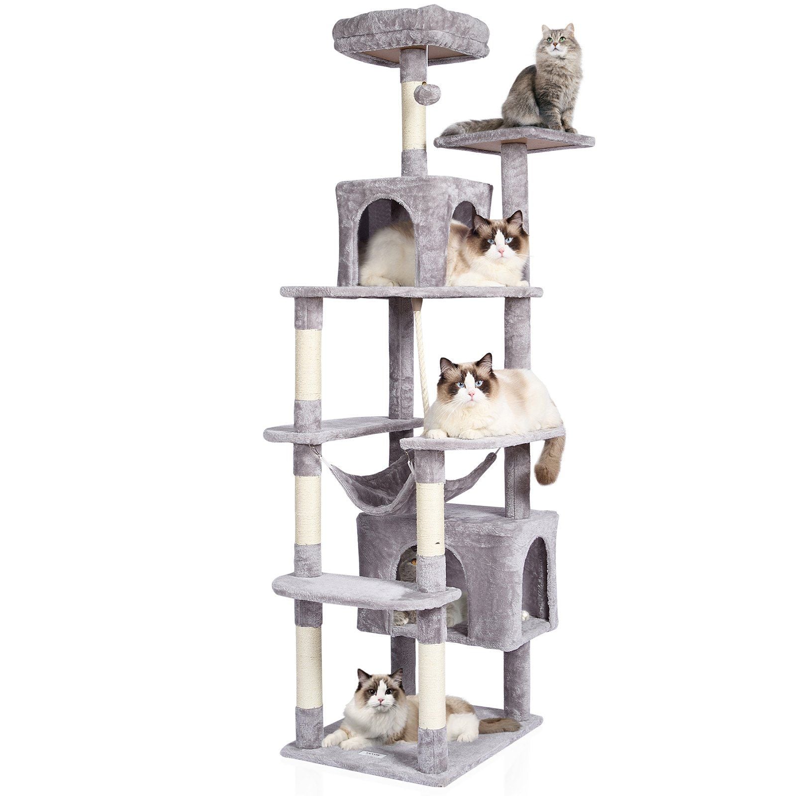 VEVOR Cat Tree 72 Cat Tower with 2 Cat Condos Sisal Scratching Post Light Grey