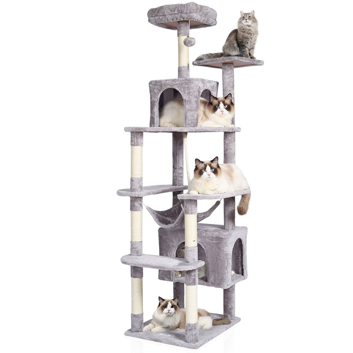 VEVOR Cat Tree 72 Cat Tower with 2 Cat Condos Sisal Scratching Post Light Grey