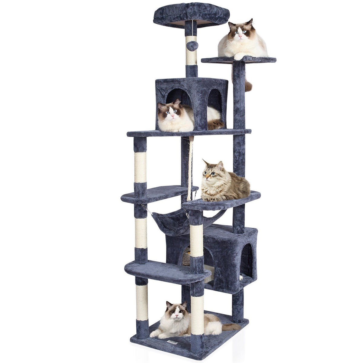 VEVOR Cat Tree 72 Cat Tower with 2 Cat Condos Sisal Scratching Post Dark Grey