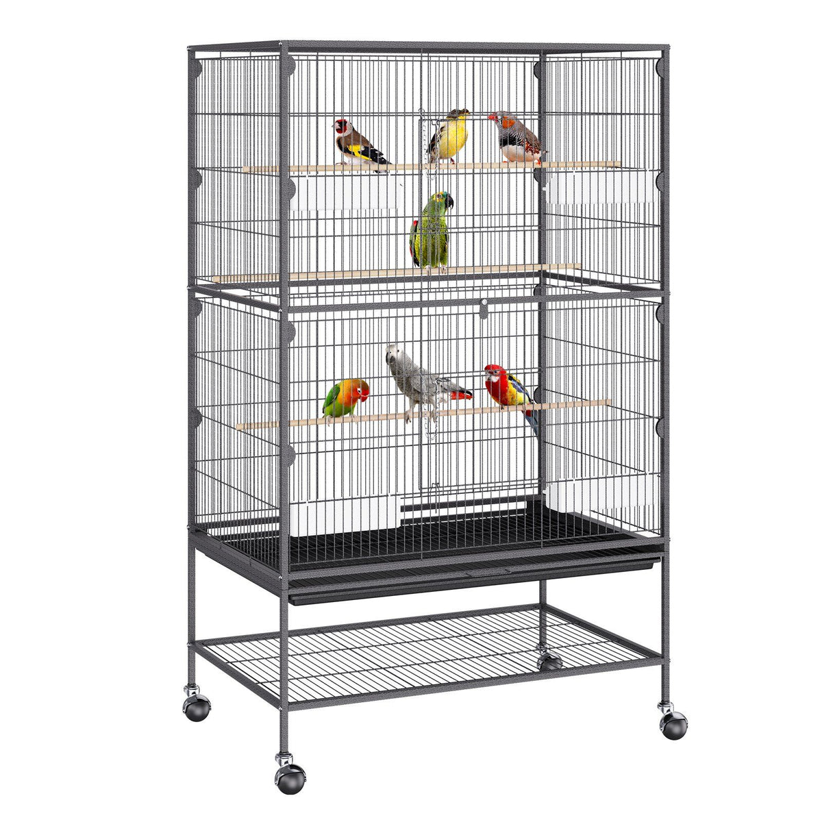 VEVOR 52 inch Standing Large Bird Cage, Wrought Iron Flight Bird Cage for Parakeets, Cockatiels, Parrots, Macaw with Rolling Sta