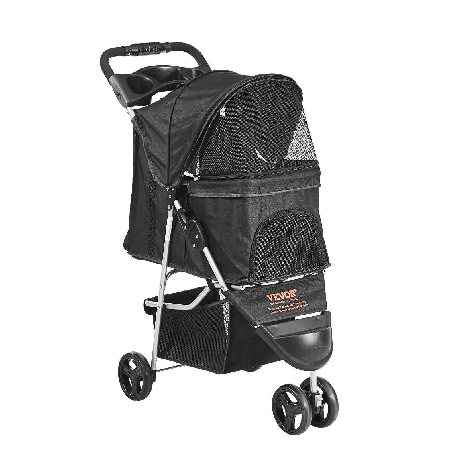 VEVOR Pet Stroller, 3 Wheels Dog Stroller Rotate with Brakes, 35lbs Weight Capacity, Puppy Stroller with Front Pedal, hook and l