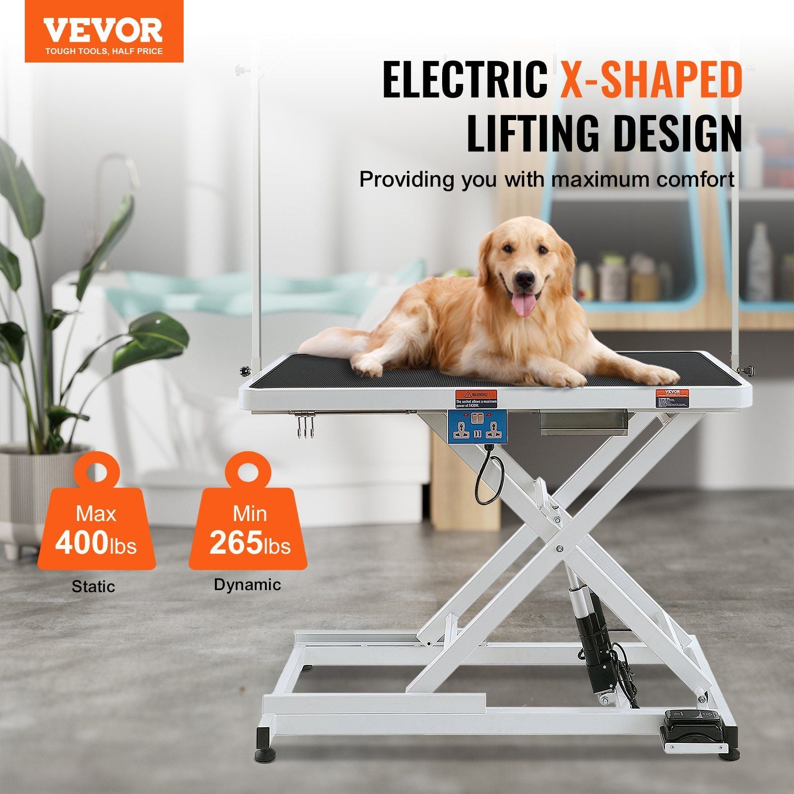 VEVOR Electric Pet Grooming Table, Heavy Duty, Height Adjustable, 50", Max 400LBS Capacity, Anti-Slip Top, Model LZGT-301-U