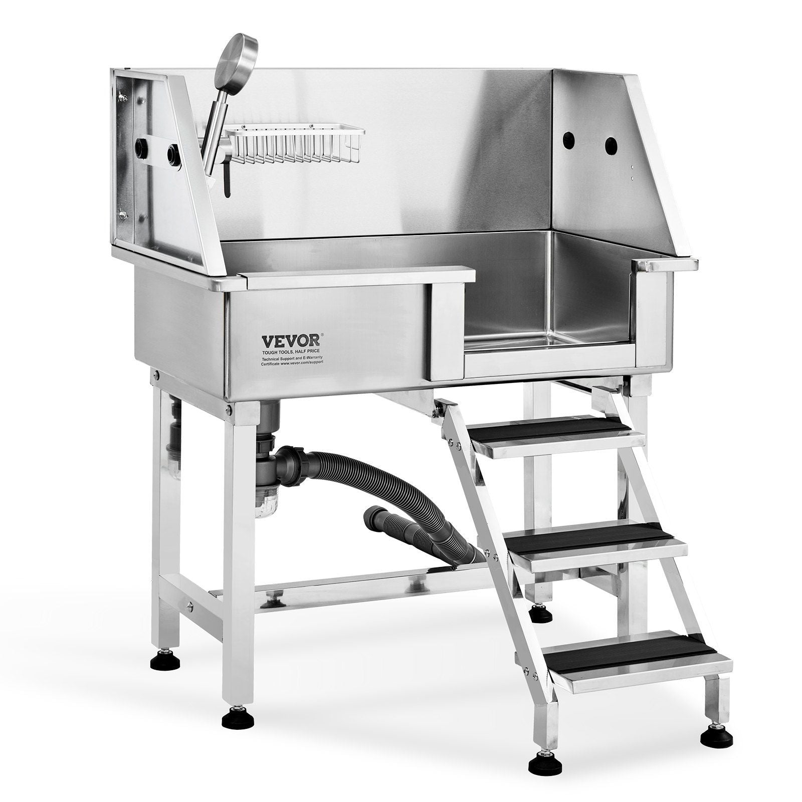 VEVOR 34 Pet Dog Bathing Station w/Ramp, Professional Stainless Steel Dog Grooming Tub w/ Storage Drawer, Faucet,Rich Accessory,
