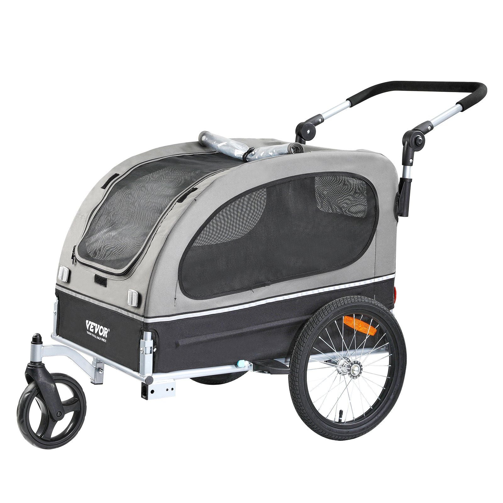 Vevor Dog Bike Trailer, Supports Up To 88 Lbs, 2-In-1 Pet Stroller Cart Bicycle Carrier, Easy Folding Cart Frame With Quick Release Wheels, Universal Bicycle Coupler, Reflectors, Flag, Black/Gray