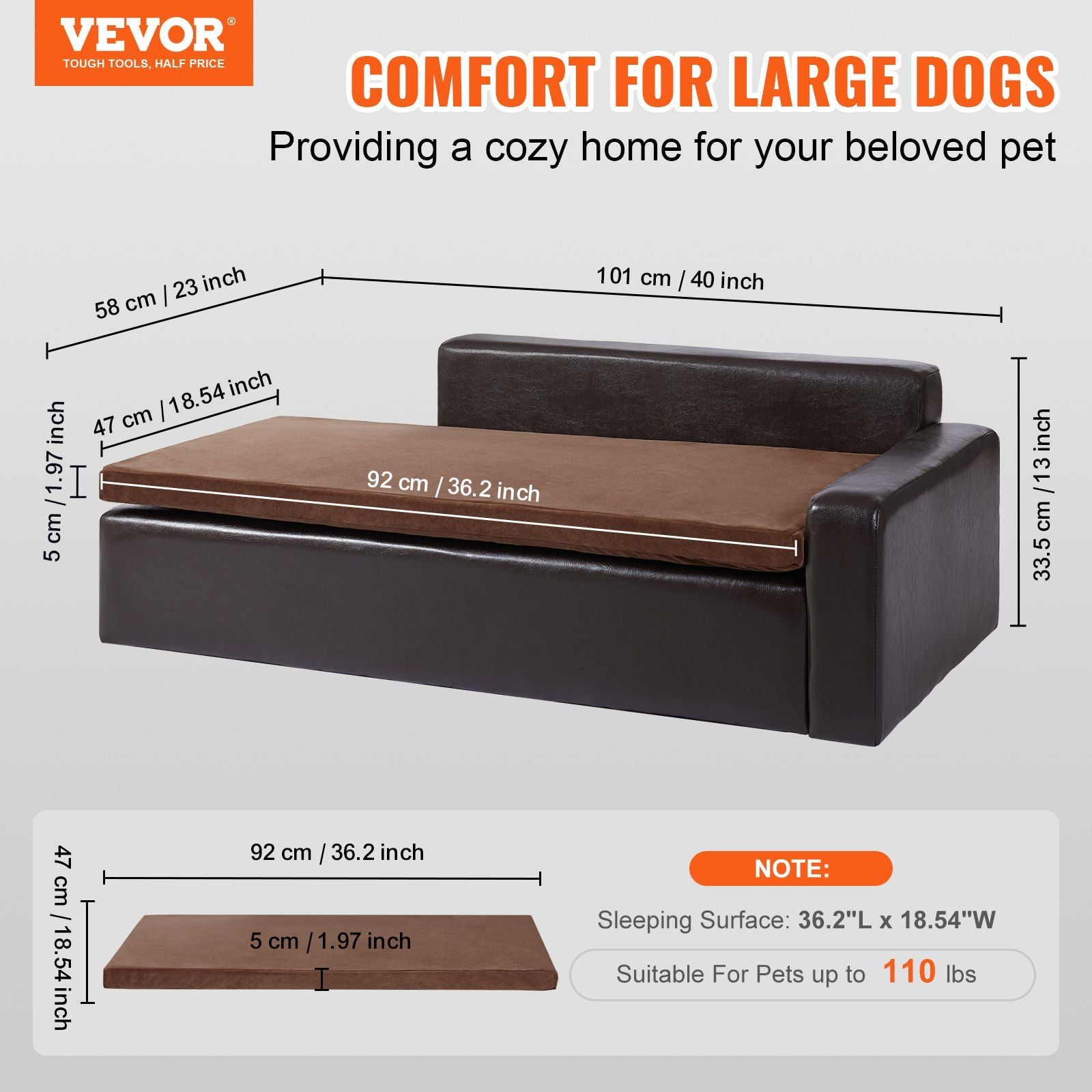 Vevor Pet Sofa, Dog Couch For Small-Sized Dogs And Cats, Soft Leather Dog Sofa Bed, 60 Lbs Loading Cat Sofa, Black