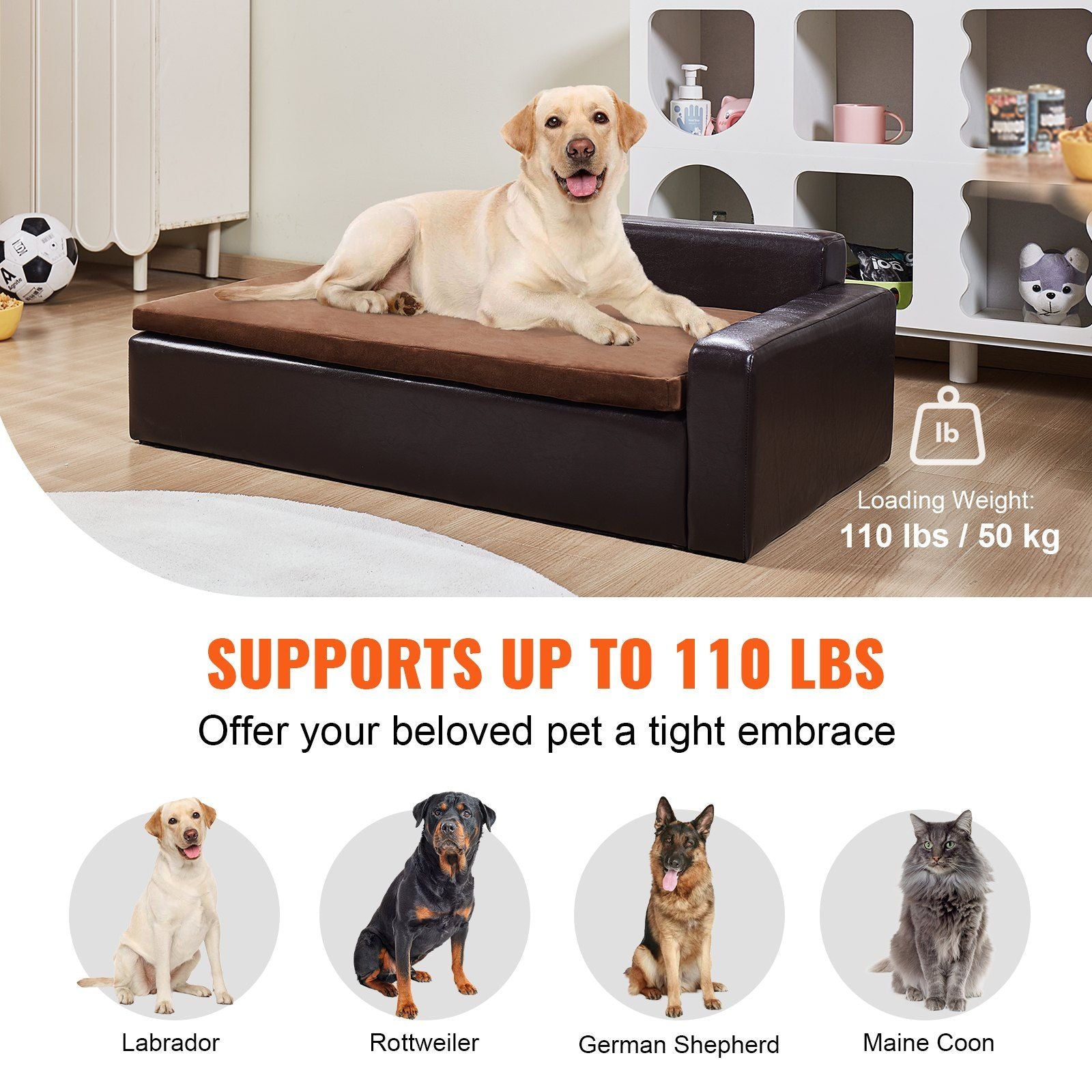 Vevor Pet Sofa, Dog Couch For Small-Sized Dogs And Cats, Soft Leather Dog Sofa Bed, 60 Lbs Loading Cat Sofa, Black