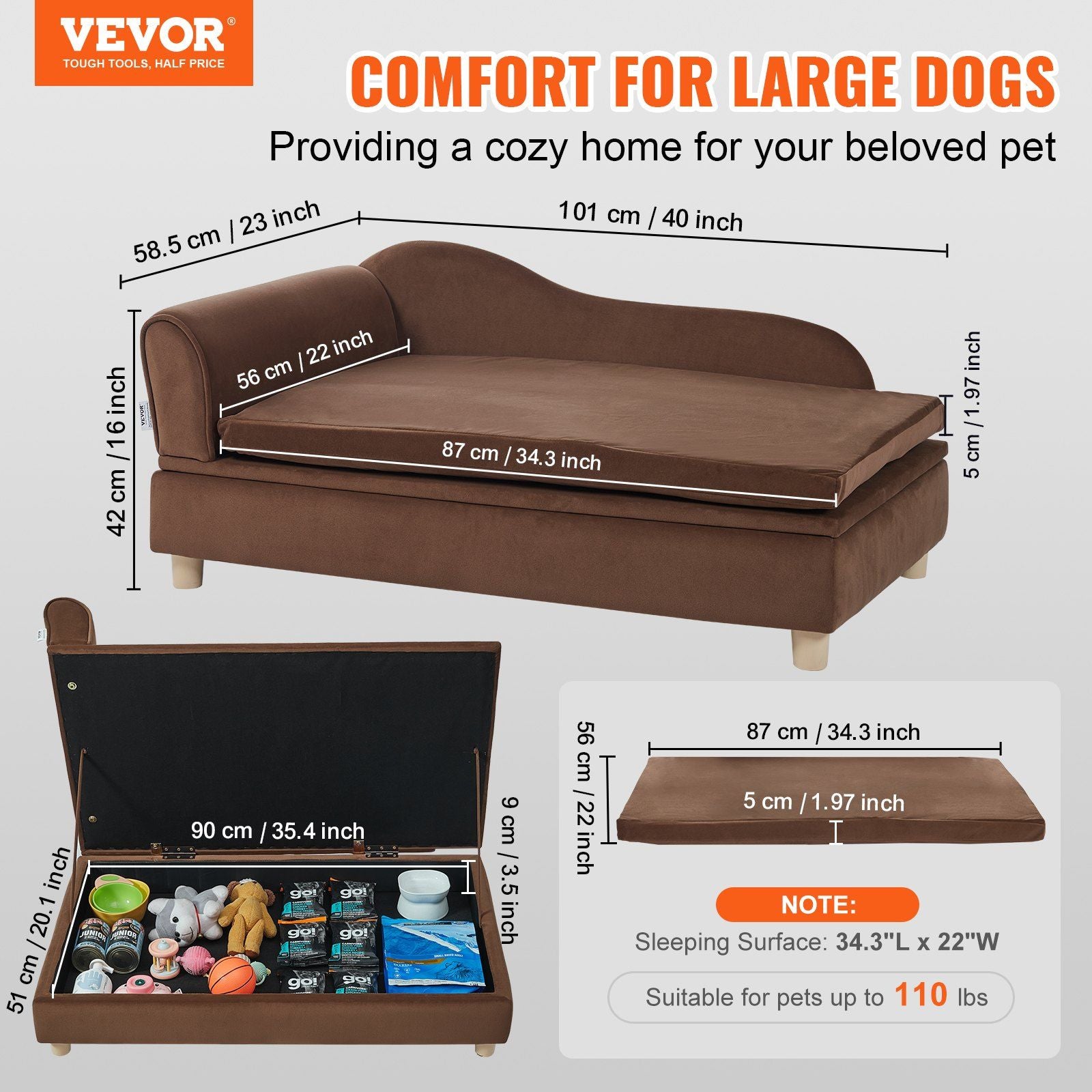 Vevor Pet Sofa, Dog Couch For Small-Sized Dogs And Cats, Soft Velvety Dog Sofa Bed, 60 Lbs Loading Cat Sofa, Dark Brown
