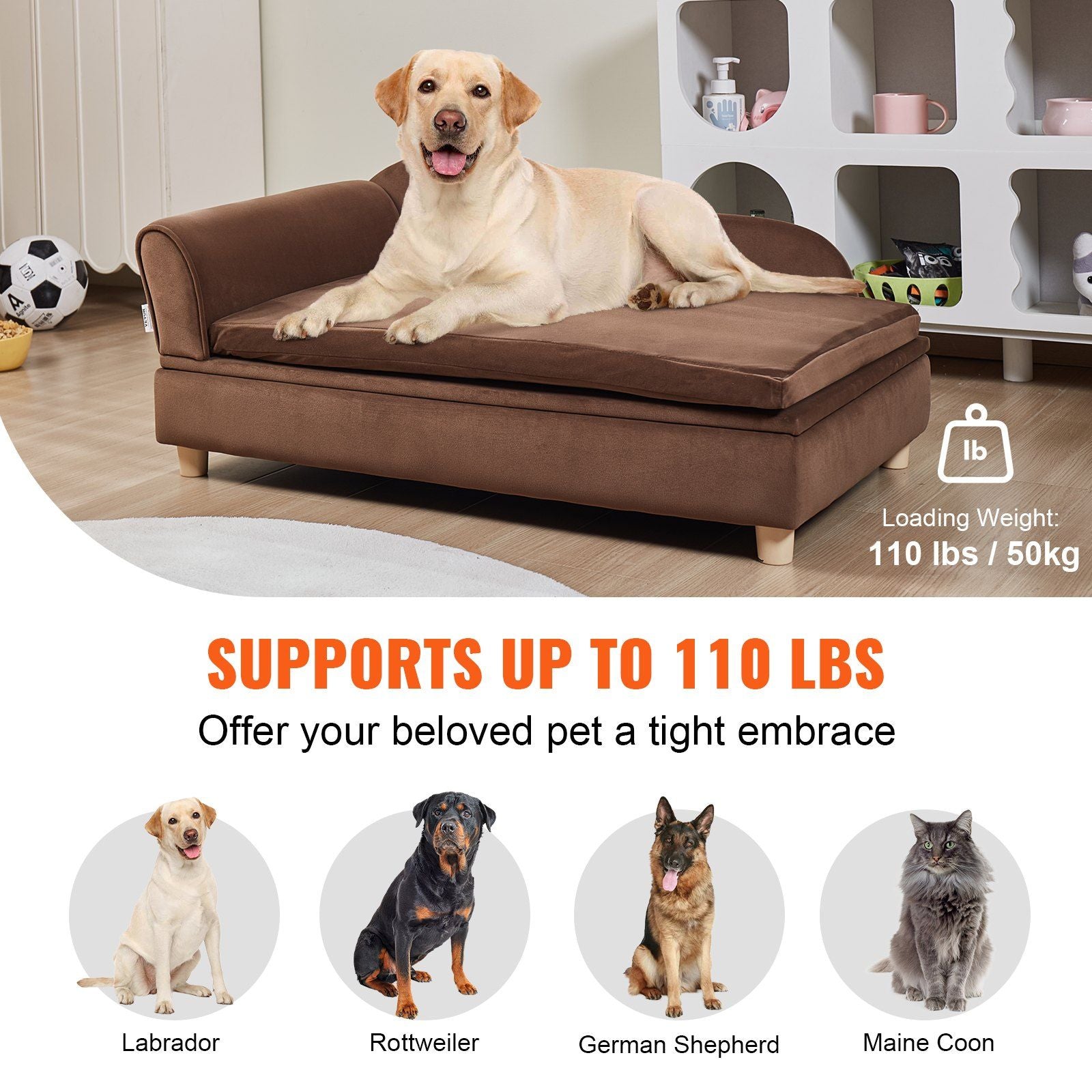 Vevor Pet Sofa, Dog Couch For Small-Sized Dogs And Cats, Soft Velvety Dog Sofa Bed, 60 Lbs Loading Cat Sofa, Dark Brown
