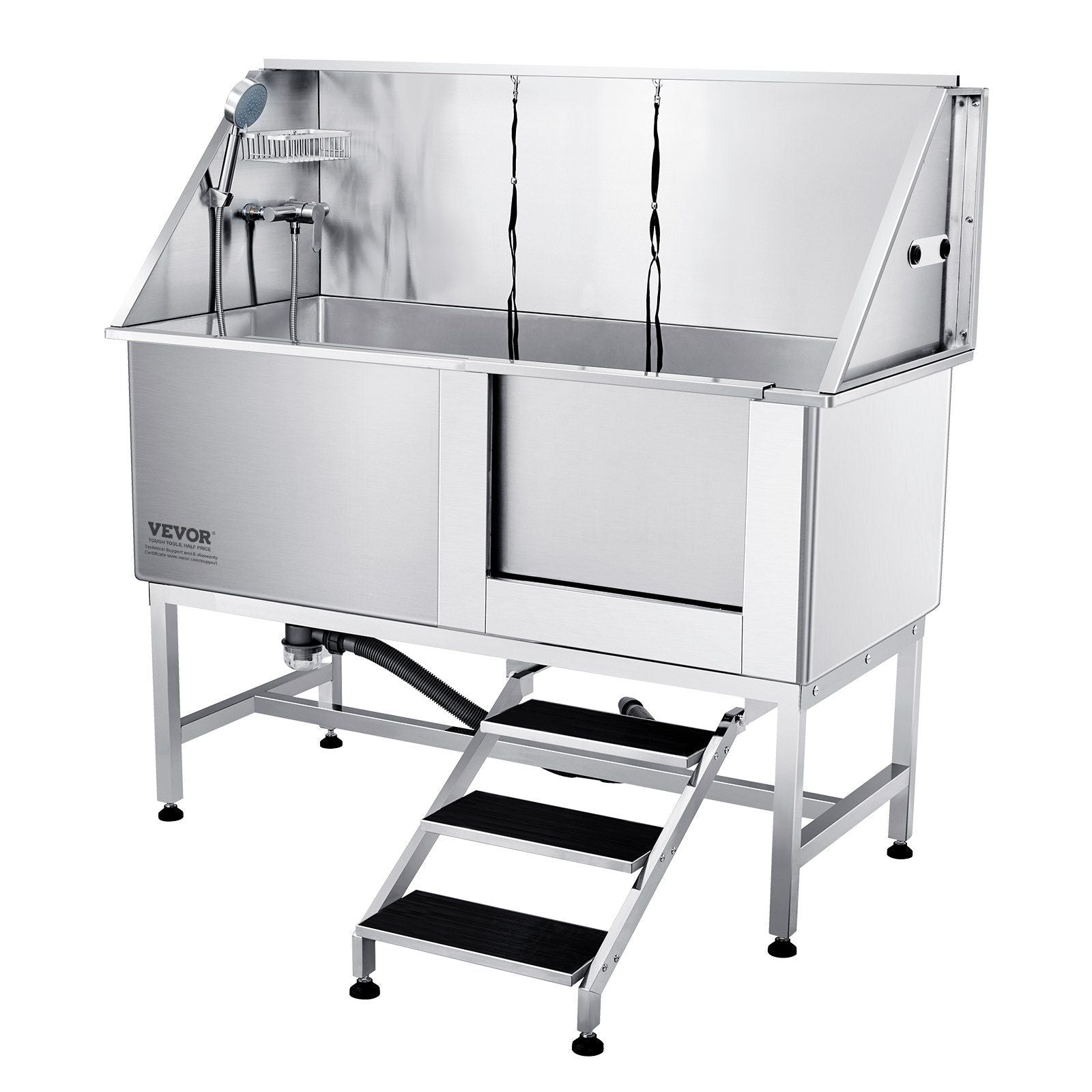 VEVOR 62 Pet Dog Bathing Station w/Stairs, Professional Stainless Steel Dog Grooming Tub w/ Soap Box, Faucet,Rich Accessory,Bath