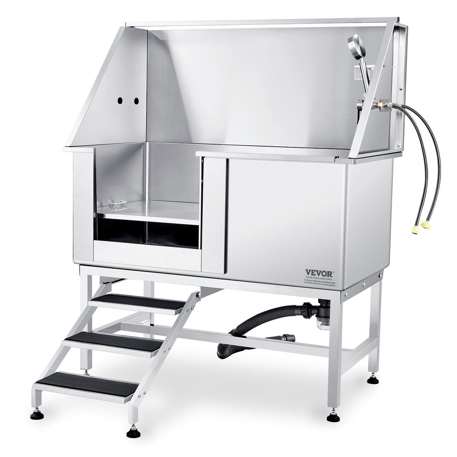 VEVOR 50 Pet Dog Bathing Station w/Stairs, Professional Stainless Steel Dog Grooming Tub w/ Soap Box, Faucet,Rich Accessory, Dog