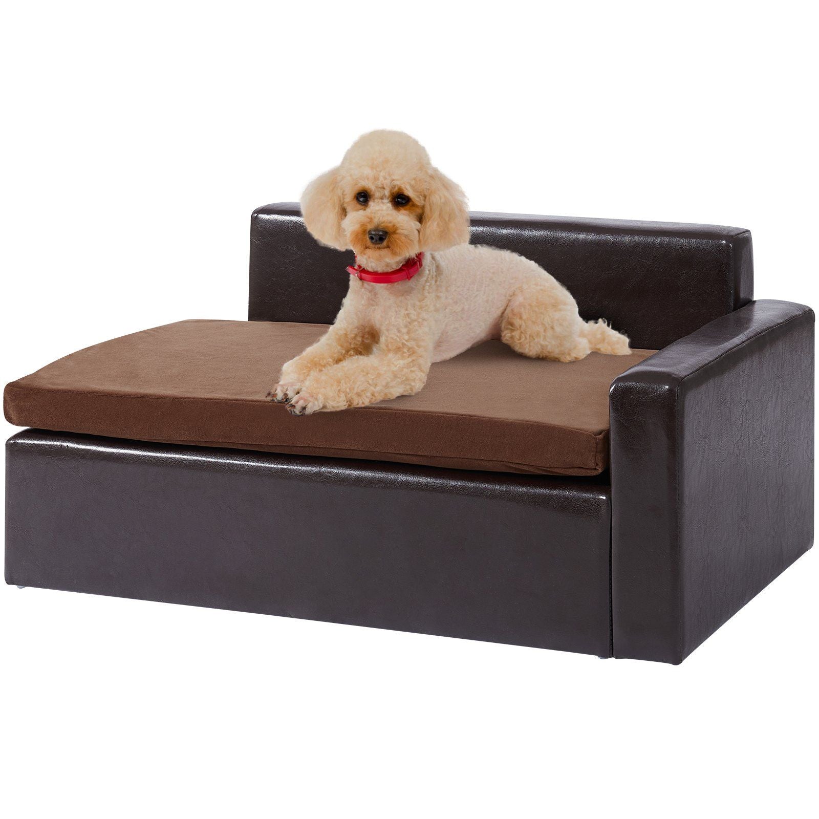 Vevor Pet Sofa, Dog Couch For Medium-Sized Dogs And Cats, Soft Leather Dog Sofa Bed, 50 Lbs Loading Cat Sofa, Black