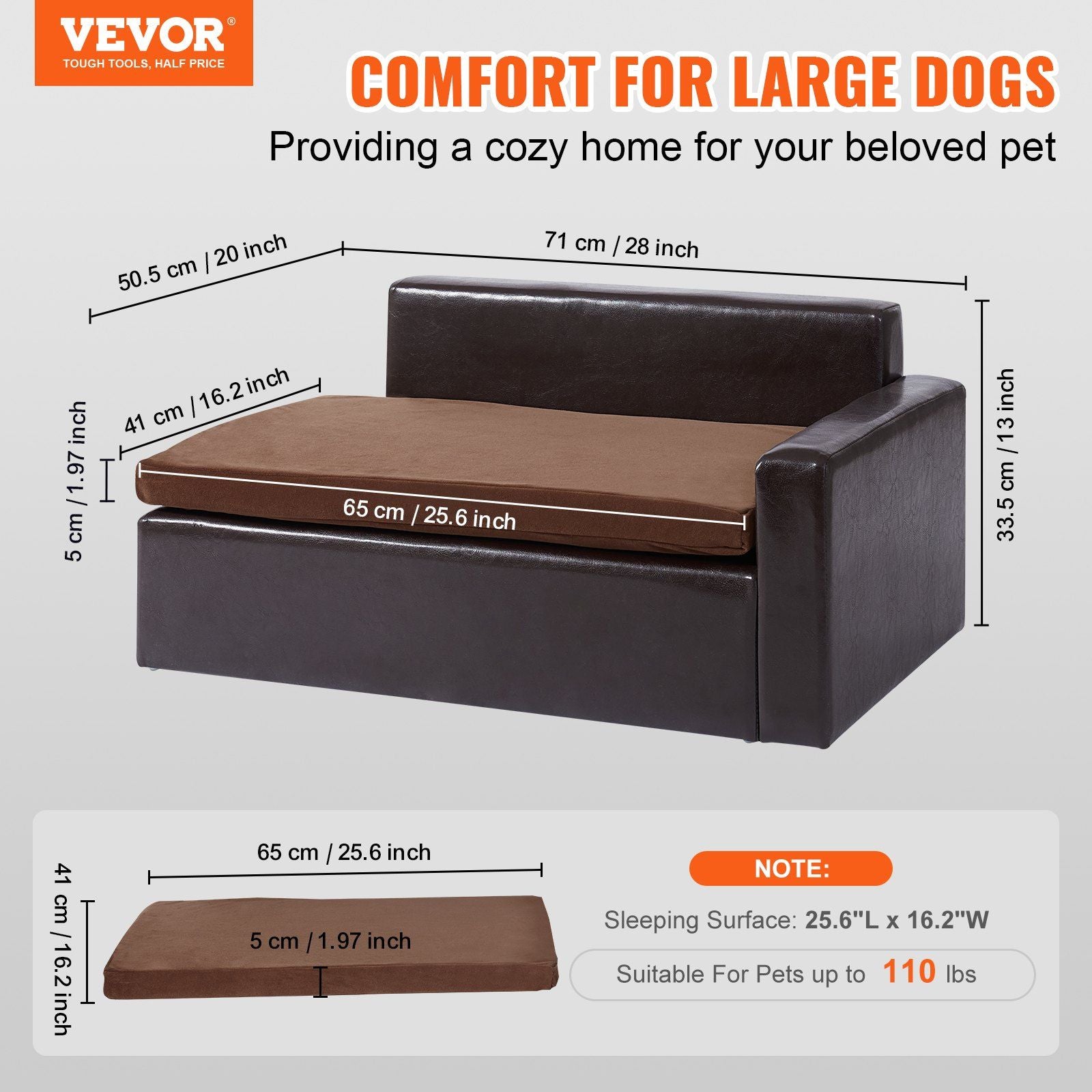 Vevor Pet Sofa, Dog Couch For Medium-Sized Dogs And Cats, Soft Leather Dog Sofa Bed, 50 Lbs Loading Cat Sofa, Black