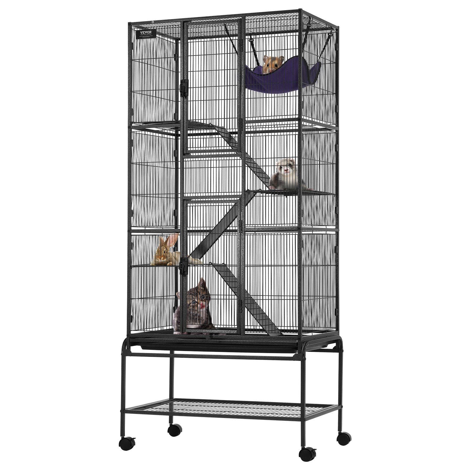 VEVOR 69 Metal Small Animal Cage 4-Tier Rolling Ferret Cage with Tray 3 Ramps