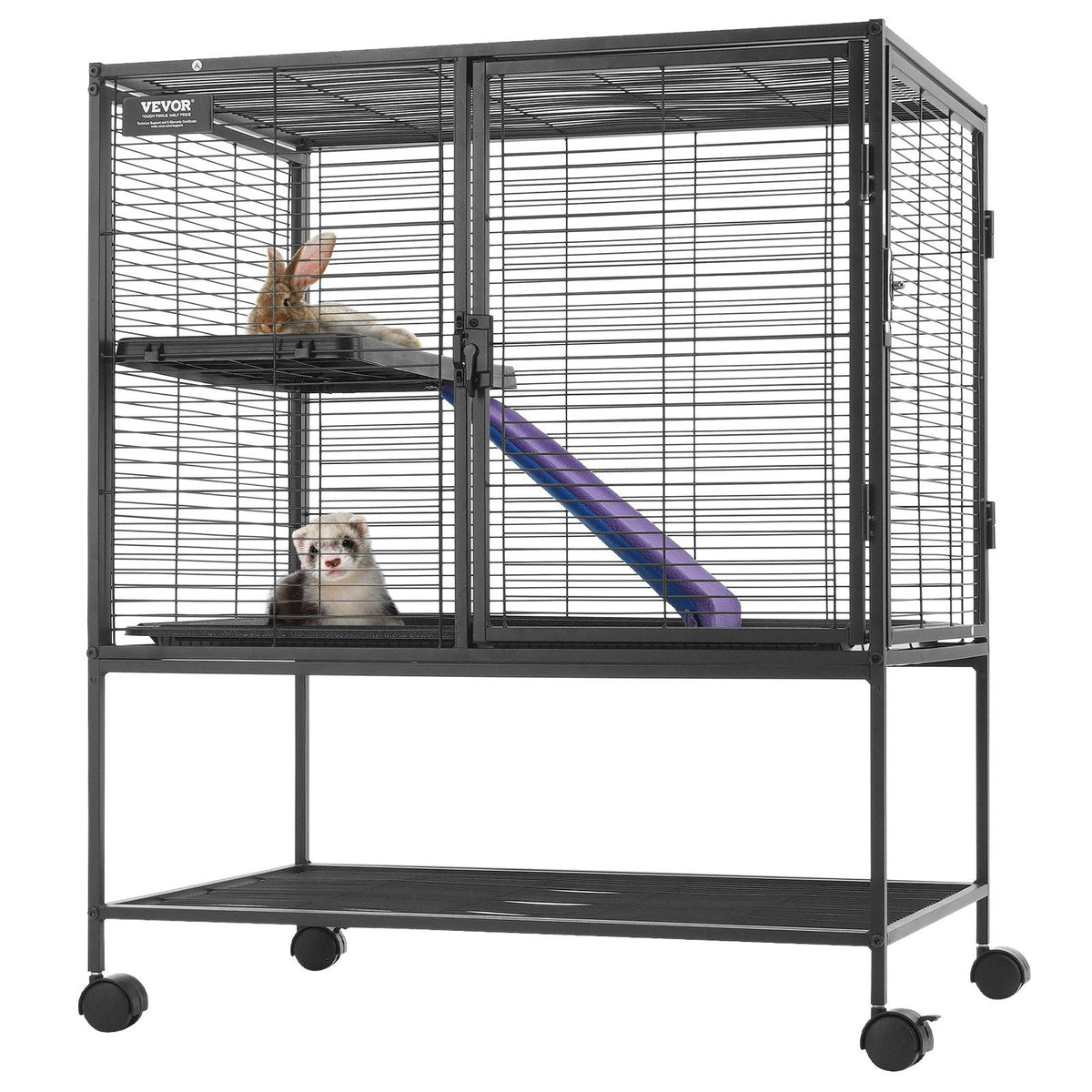 VEVOR 36 Metal Small Animal Cage 2-Tier Rolling Ferret Cage with Tray A Ramp