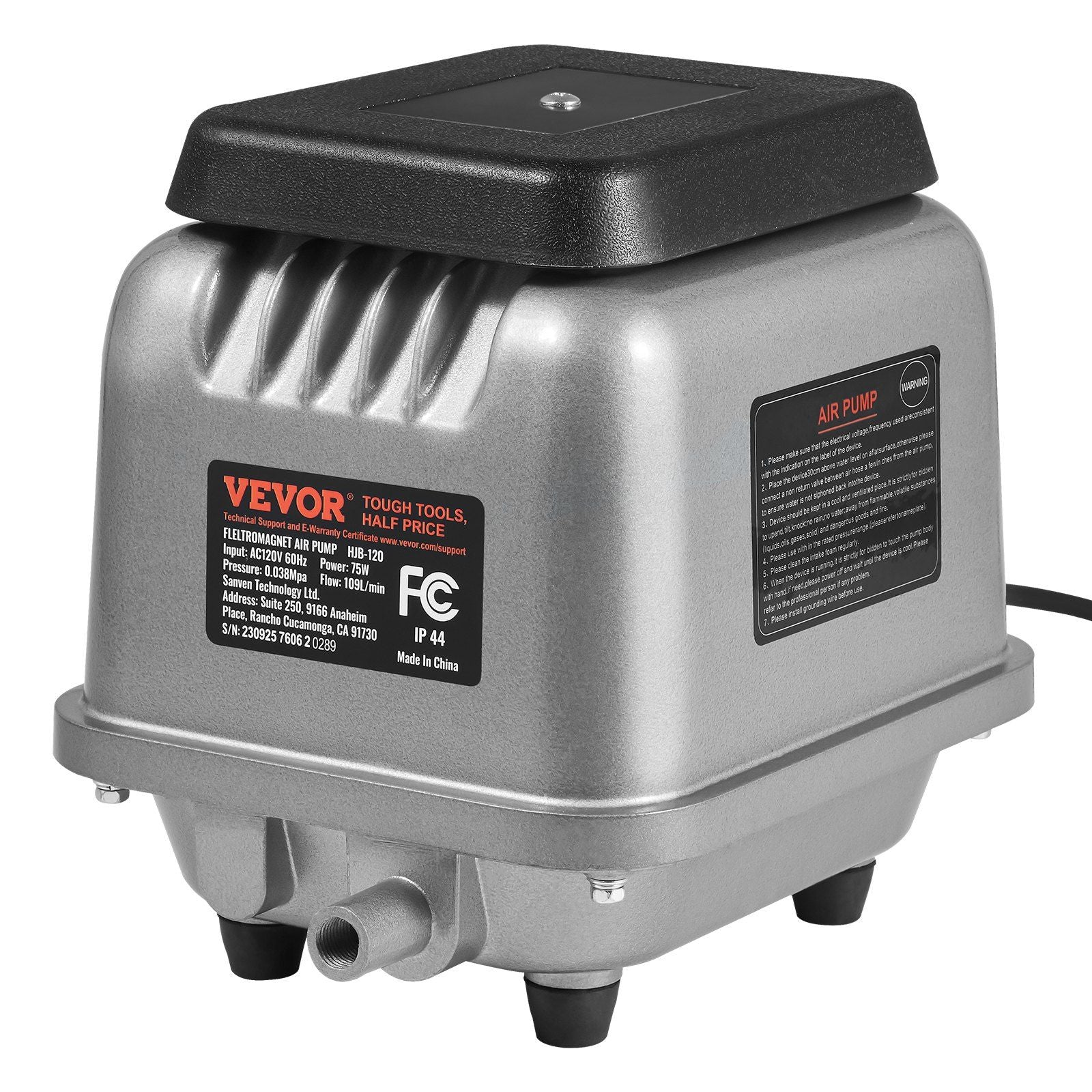 VEVOR Linear Air Pump, 109L/Min Air Flow Septic Aerator Pump, Aeration System for 1/2 Acre 10 FT Deep Ponds, Water Gardens, Wast