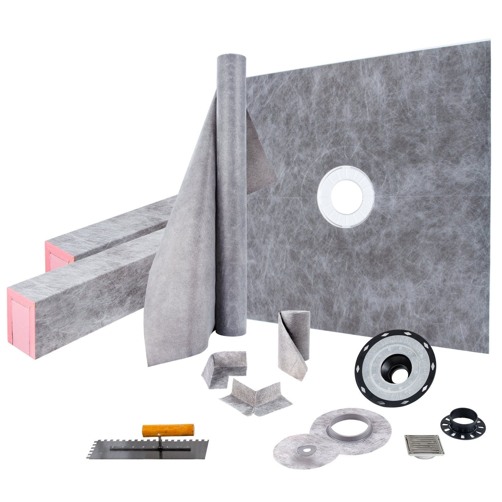 VEVOR Shower Curb Kit, 48x48 Watertight Shower Curb Overlay with 4 ABS Central Bonding Flange, 4 Stainless Steel Grate, 2 Cuttab