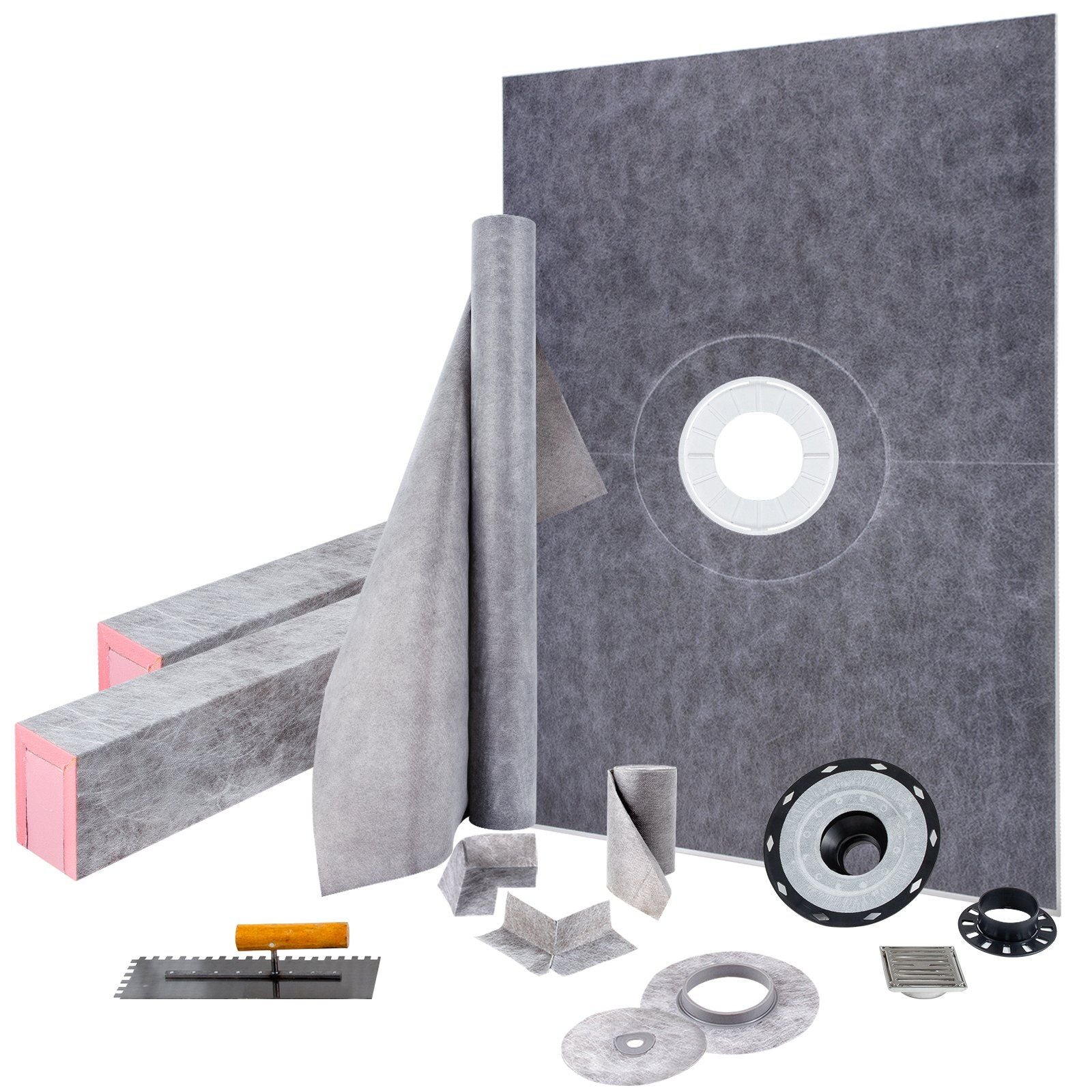 VEVOR Shower Curb Kit, 38x60 Watertight Shower Curb Overlay with 4 ABS Central Bonding Flange, 4 Stainless Steel Grate, 2 Cuttab