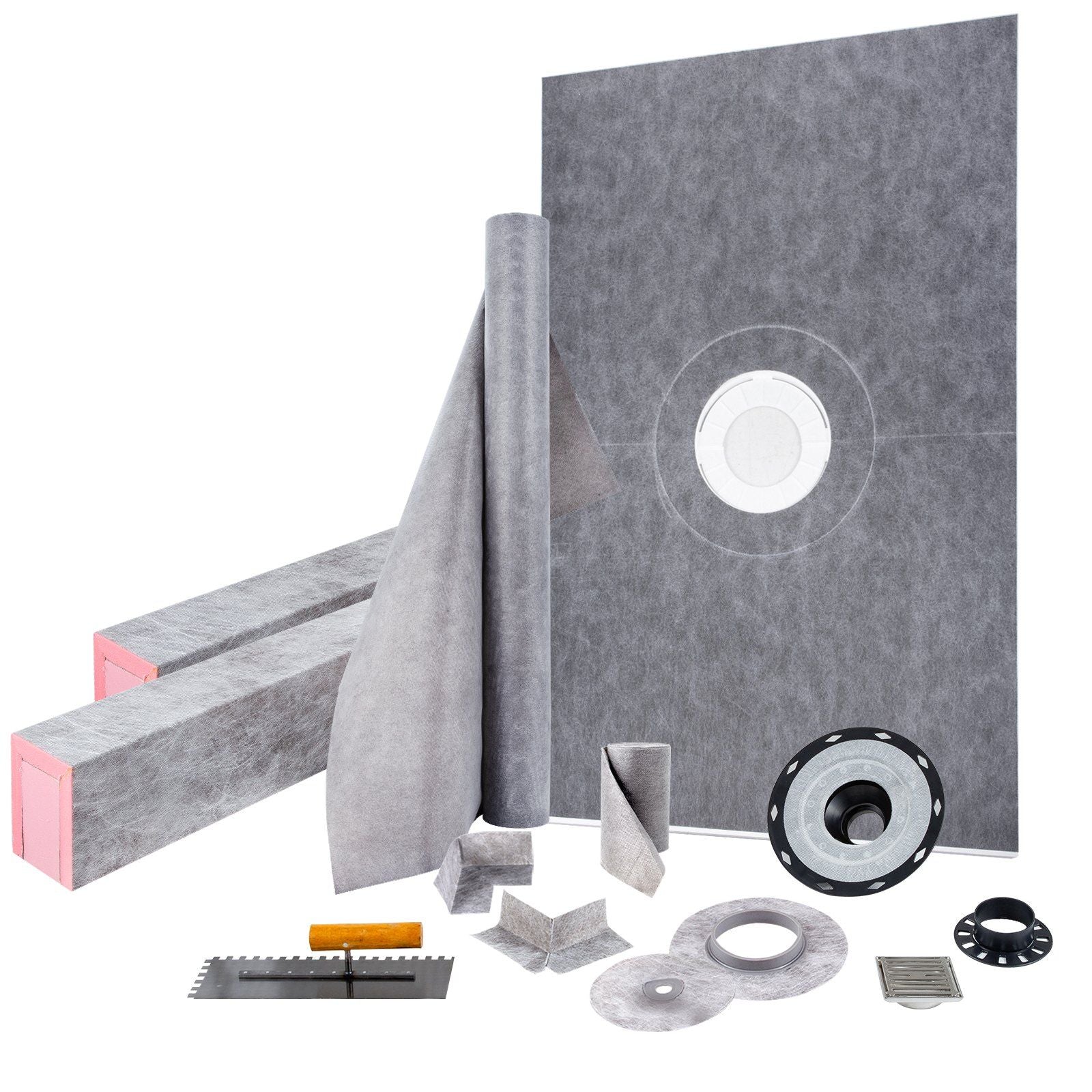 VEVOR Shower Curb Kit, 48x72 Watertight Shower Curb Overlay with 4 PVC Central Bonding Flange, 4 Stainless Steel Grate, 2 Cuttab