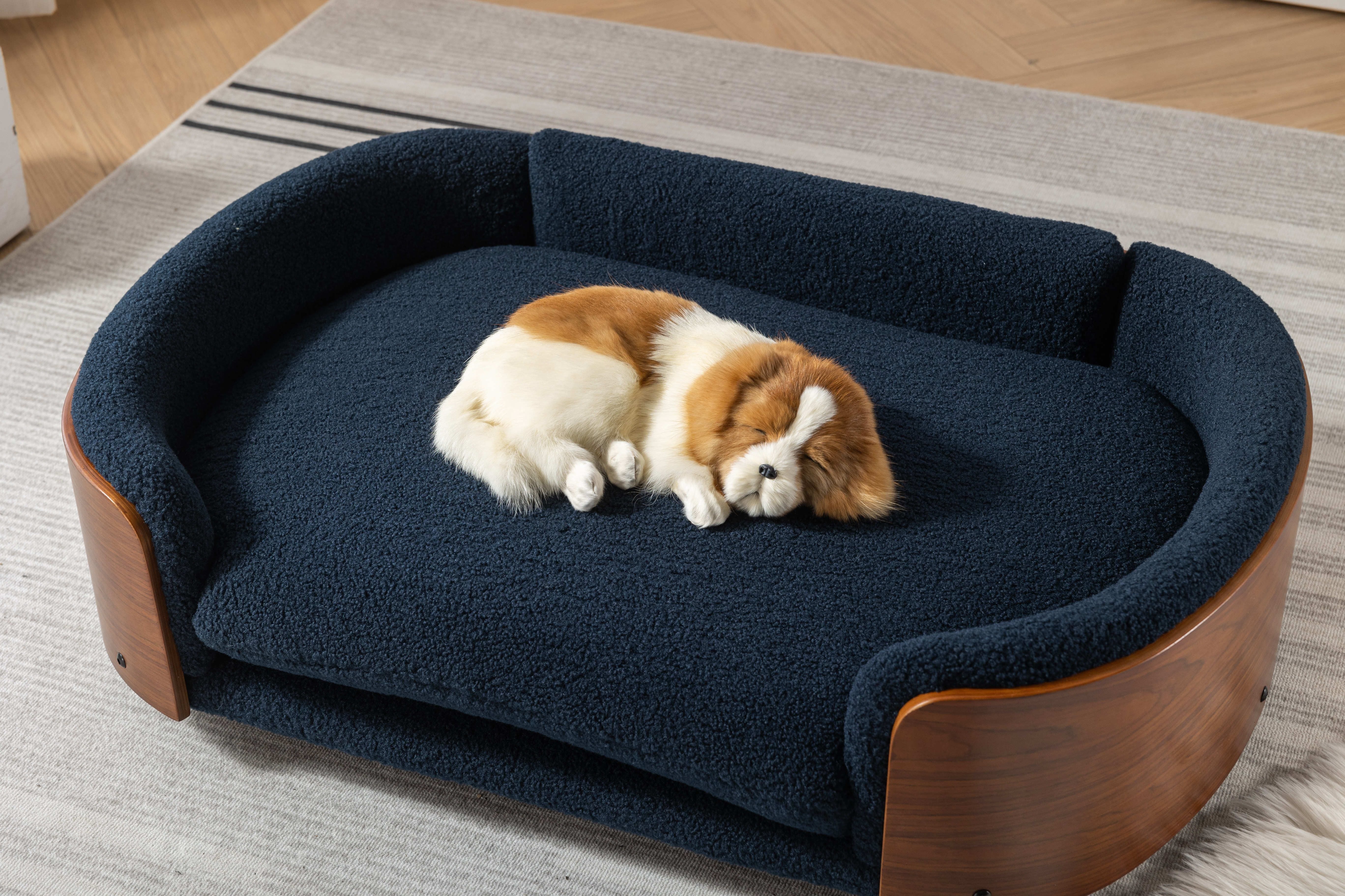 Scandinavian style Elevated Dog Bed Pet Sofa With Solid Wood legs and Walnut Bent Wood Back, cashmere cushion,Large Size(D0102HR