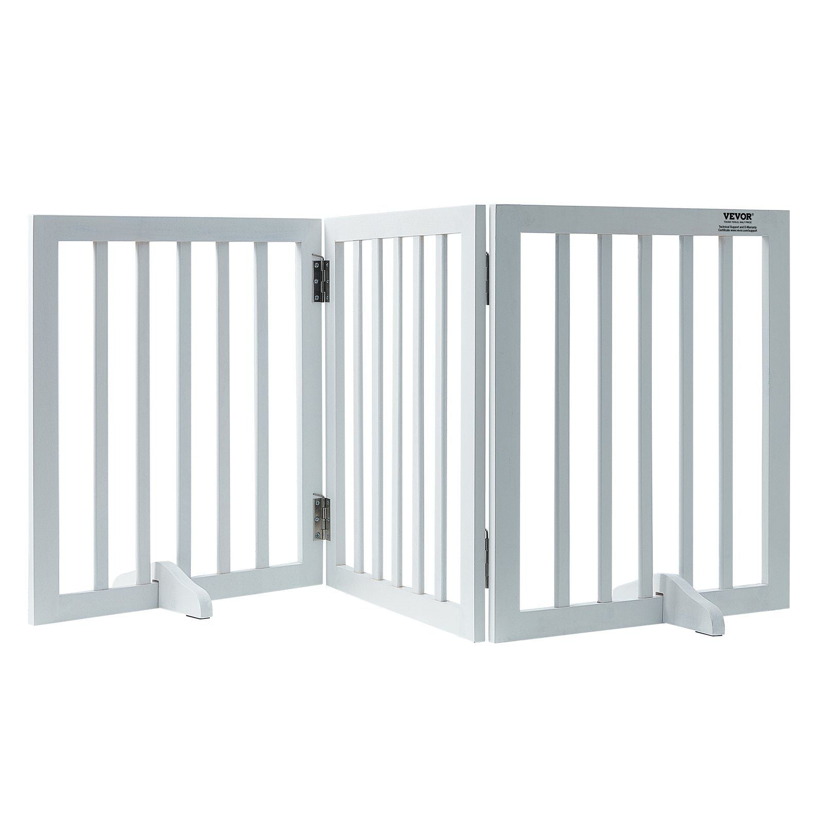 Vevor Free Standing Dog Gate, Wooden Freestanding Pet Gate 24' H X 60' W, 3 Panels Foldable Dog Gate For Wide And Narrow Passageways, Expandable Dog Barrier With Silent Foot Support For Indoor, White