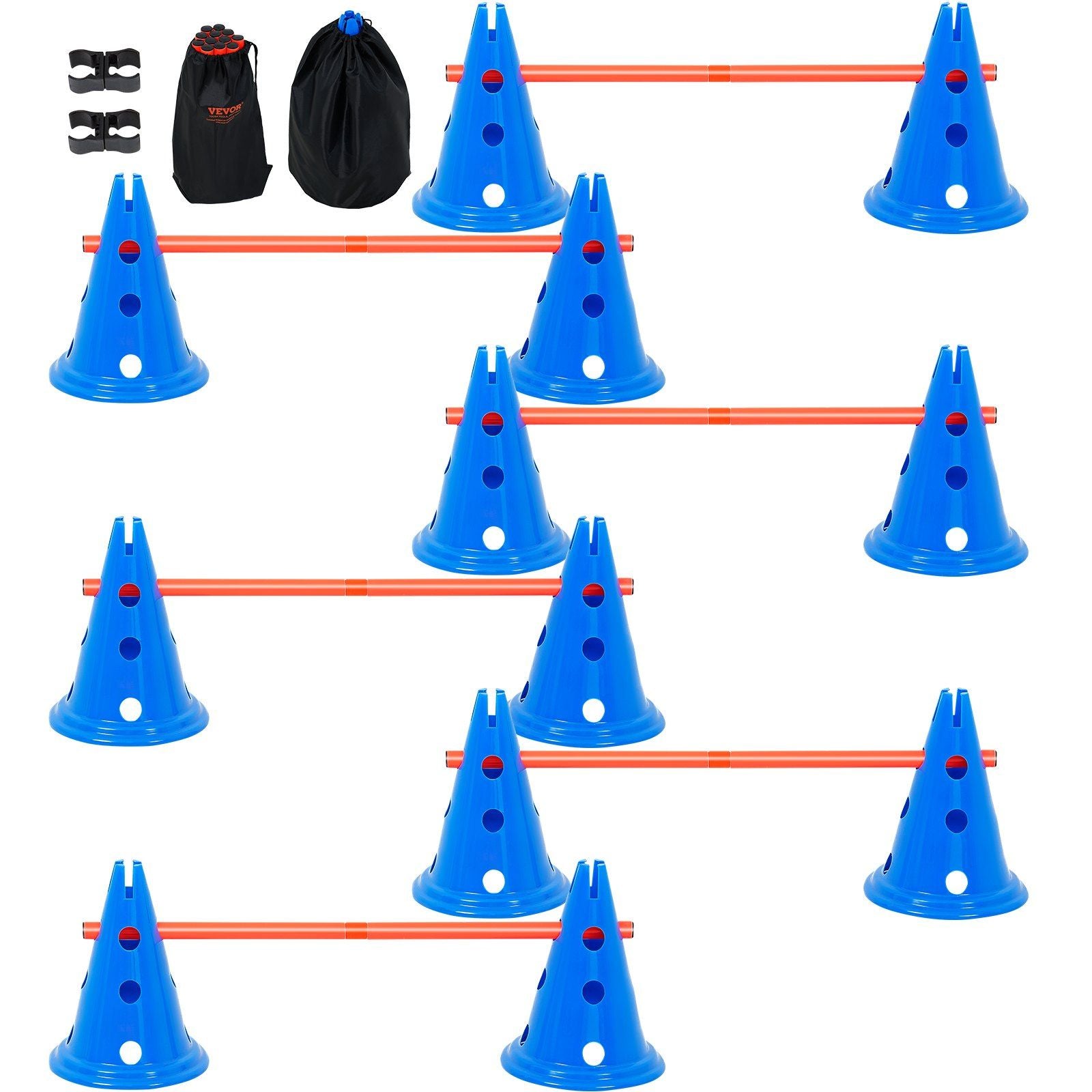 Vevor 6 Sets Dog Agility Hurdle Cone Set, 12 Agility Cones 6 Agility Rods 2 Rod Buckles, Dog Agility Course Backyard Set Puppy Obstacle Course Jump With Storage Bag, Pet Outdoor Games