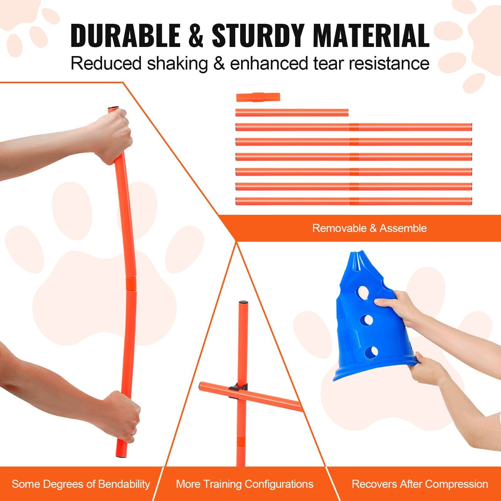 Vevor 6 Sets Dog Agility Hurdle Cone Set, 12 Agility Cones 6 Agility Rods 2 Rod Buckles, Dog Agility Course Backyard Set Puppy Obstacle Course Jump With Storage Bag, Pet Outdoor Games