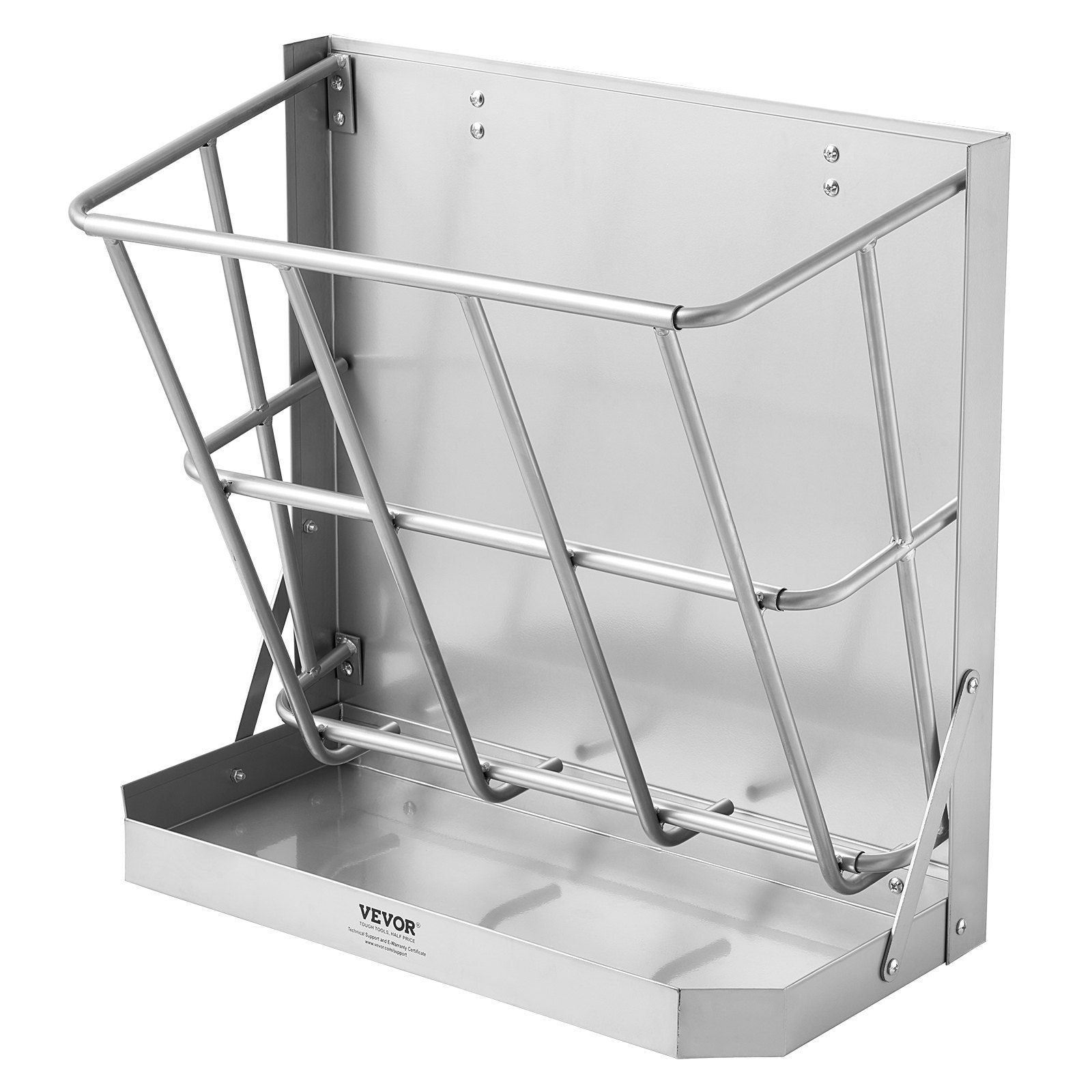 VEVOR 21 Gallon Goat Hay Feeder, Wall Mounted Steel Rack with Feed Tray for Sheep & Horses, 2-in-1 Hay & Grain Storage, Silver