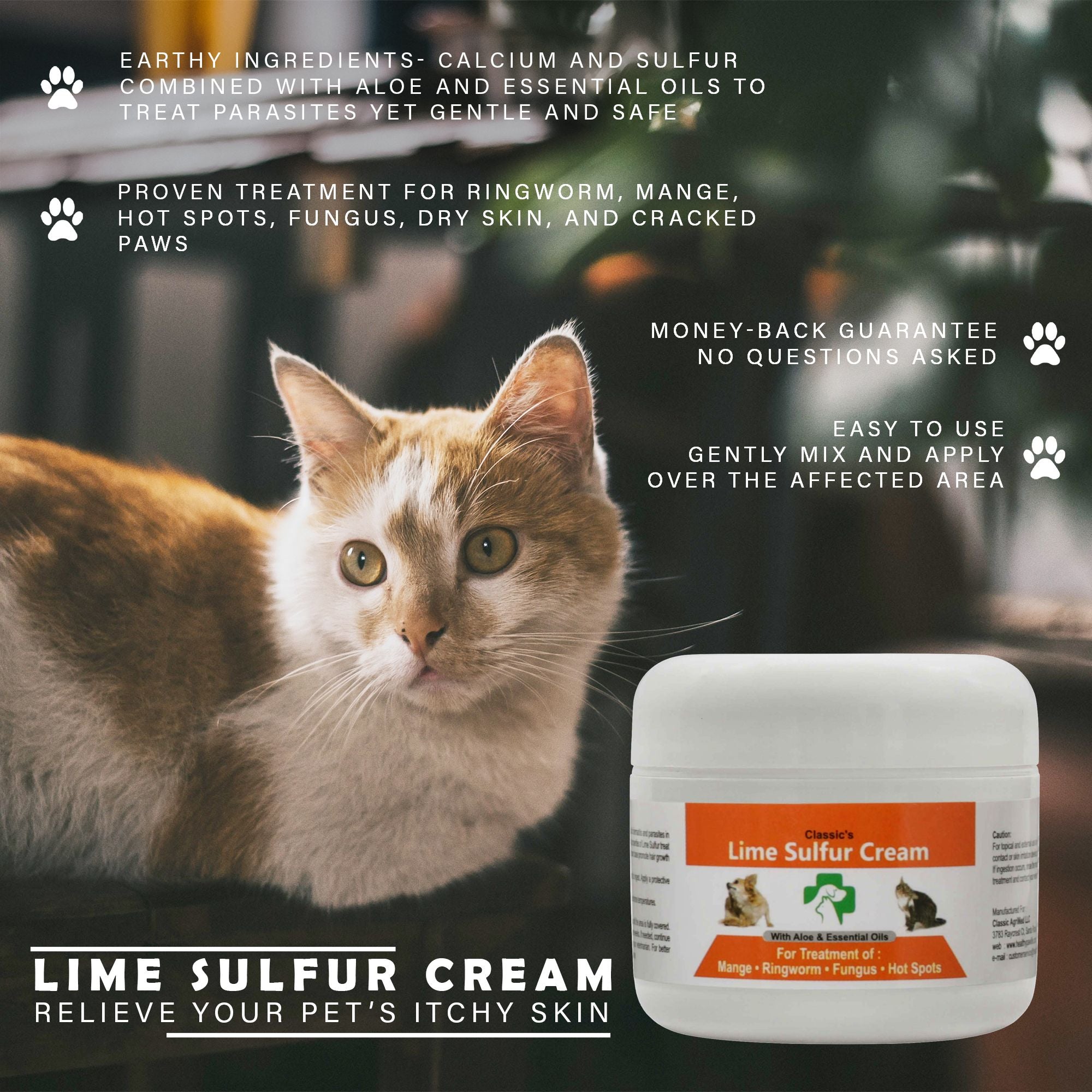 Healthy Paw Life Lime Sulfur Pet Skin Cream 2 oz - Soothing Treatment for Itchy Dry Skin in Dogs, Cats, Puppies, Kittens, Horses