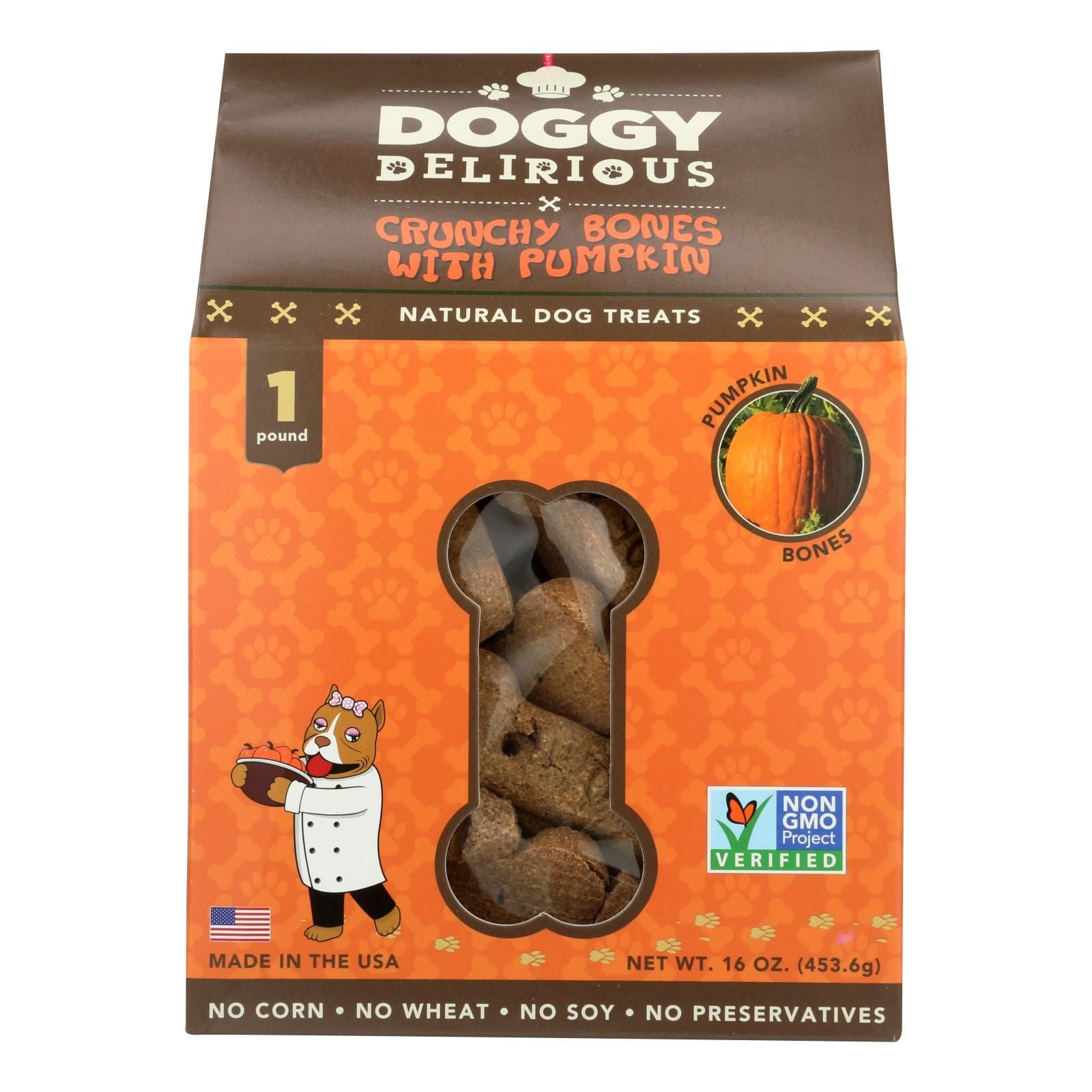 Doggy Delirious Dog Treats - Pumpkin Bones - Case of 6 - 16 oz(D0102HXWETX.)