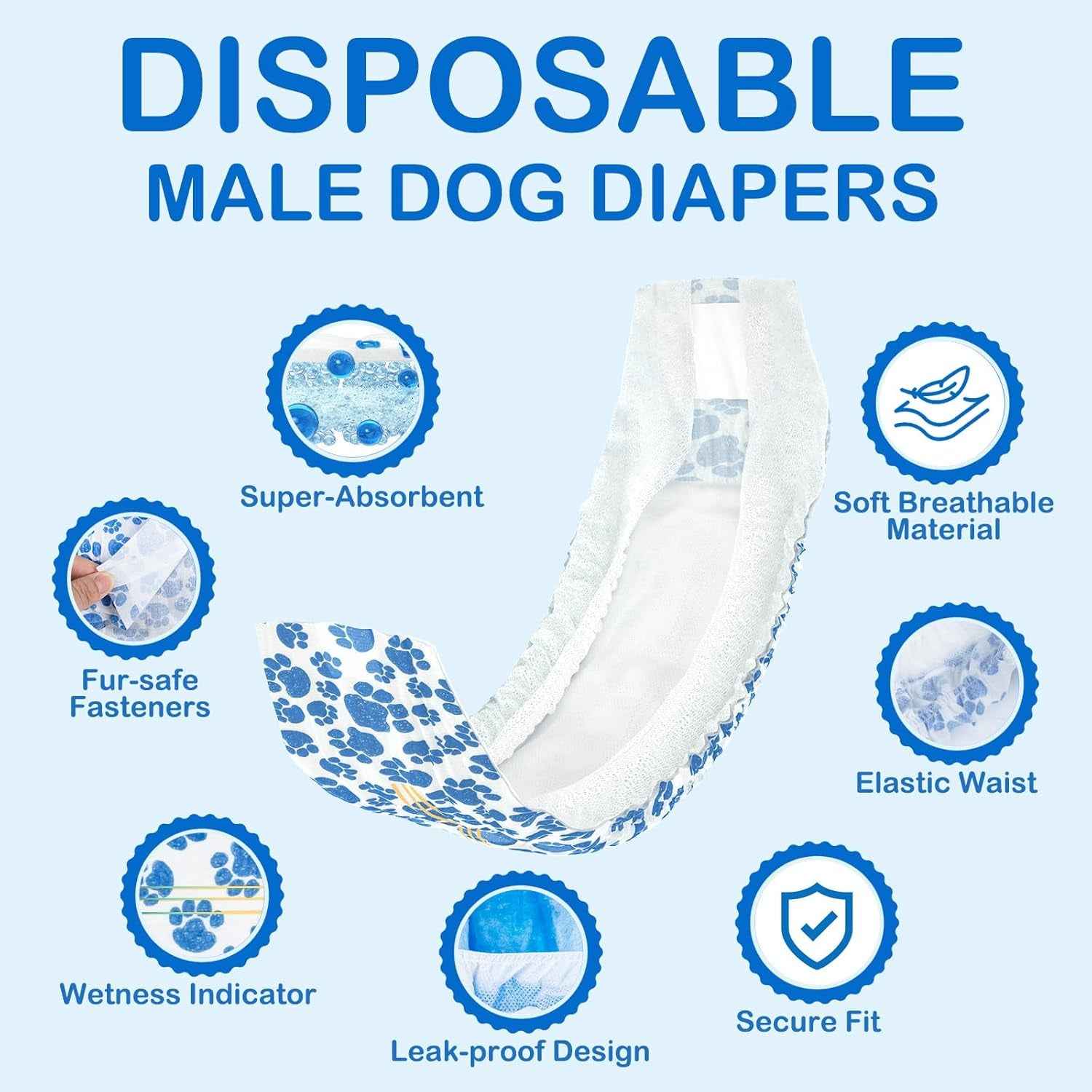 Male Dog Diapers Disposable Belly Bands | Leakproof Wraps 60 Count