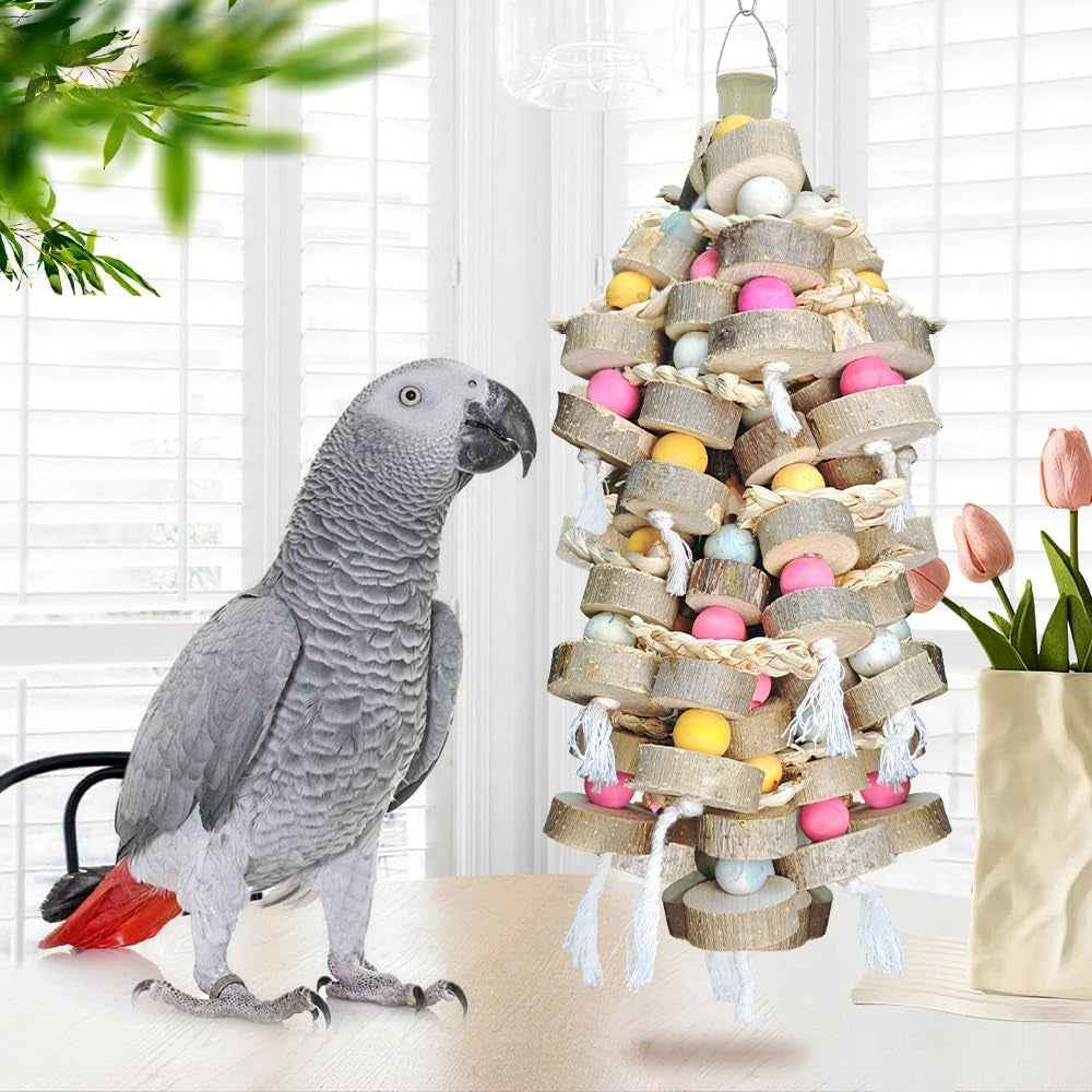 Large Parrot Chew Toy Bundle – Wood & Cotton, 2-Pack