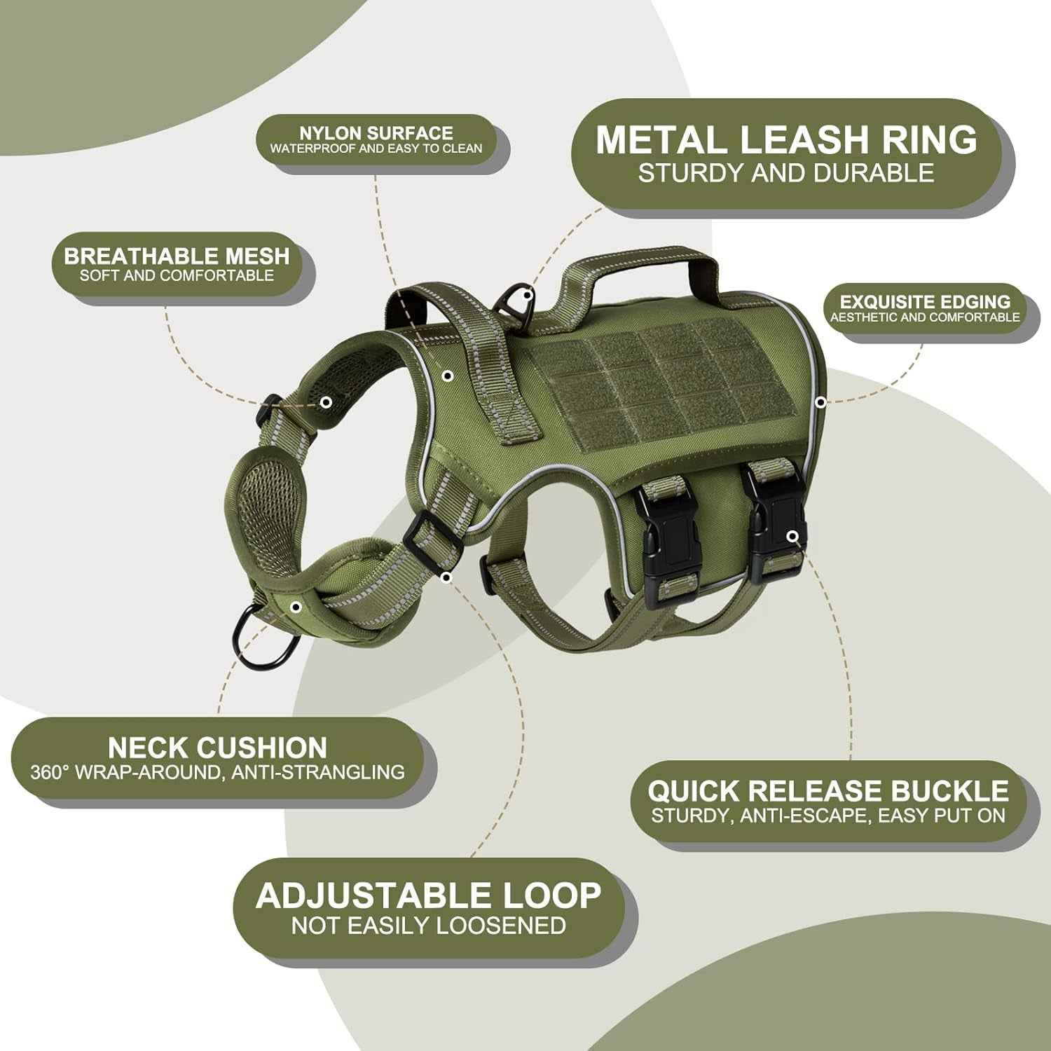 Tactical Dog Harness MOLLE Vest – Camo, S–XL, No-Pull
