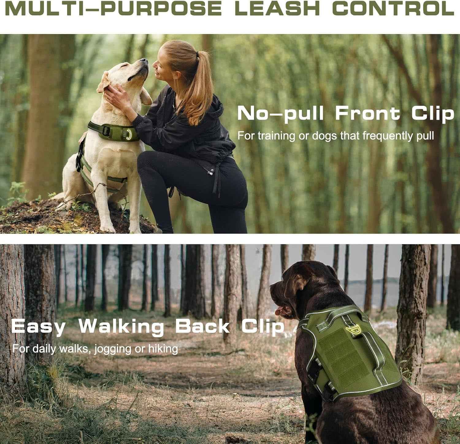 Tactical Dog Harness MOLLE Vest – Camo, S–XL, No-Pull