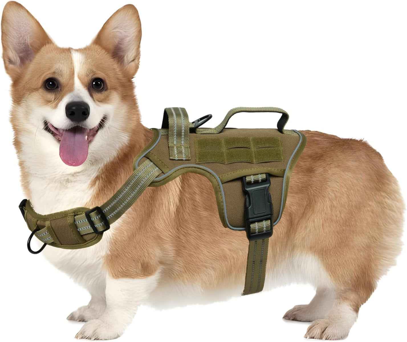 Tactical Dog Harness MOLLE Vest – Camo, S–XL, No-Pull
