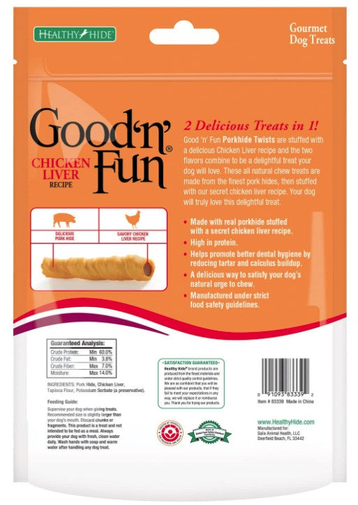 GOOD N FUN Rawhide Twists, Chicken Liver Recipe, 6-Count
