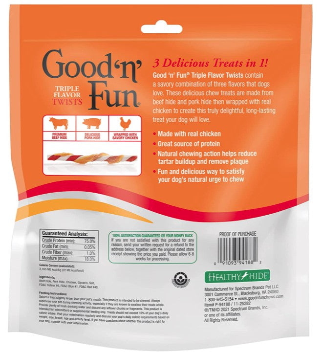 Healthy Hide Good n Fun Triple-Flavor Twists Regular Chicken, Pork and Beef Hide