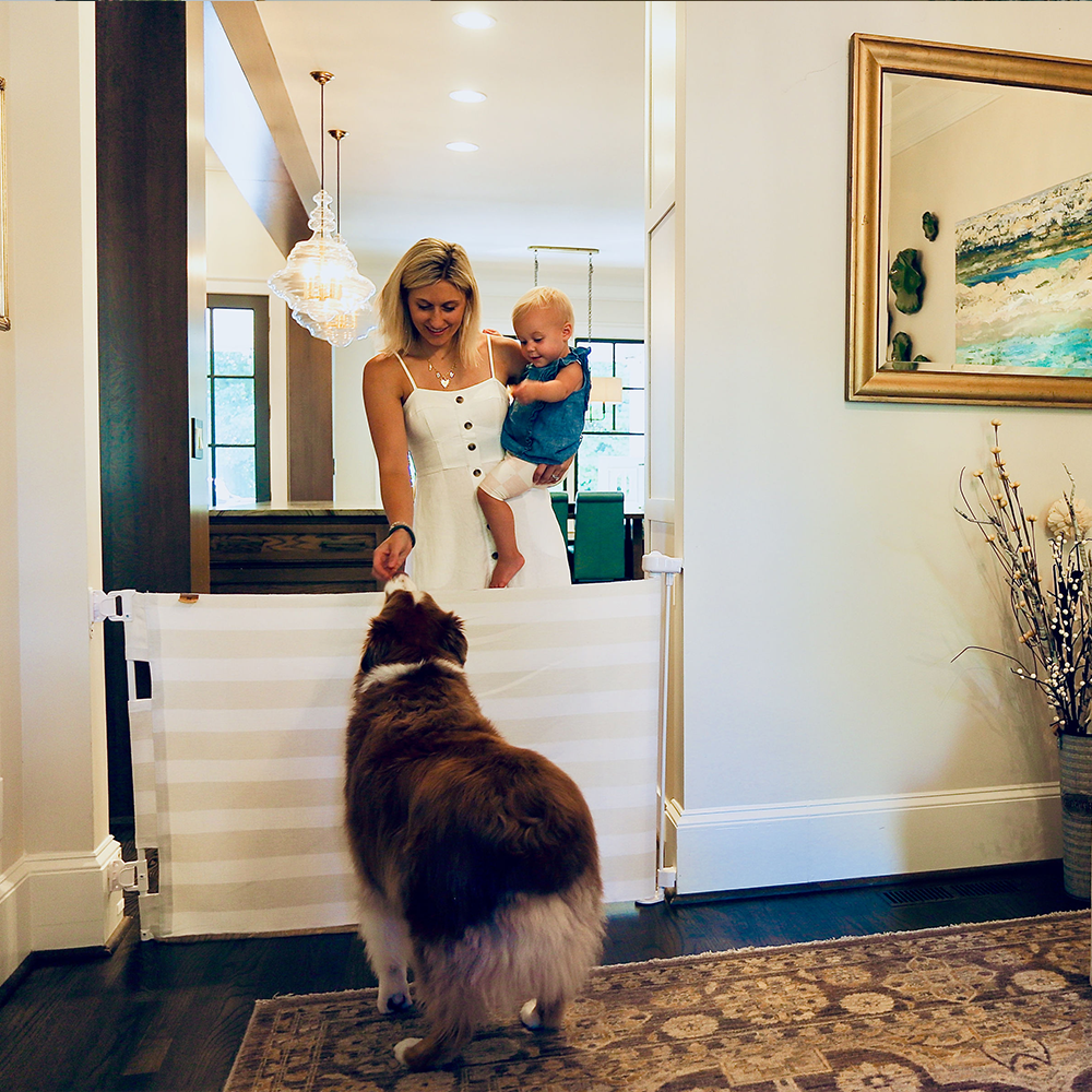 Crypton® Fabric Baby & Pet Safety Gate – Stylish, Stain-Resistant, PFAS-Free | fit openings from 27.6" to 55" wide and stand 33"