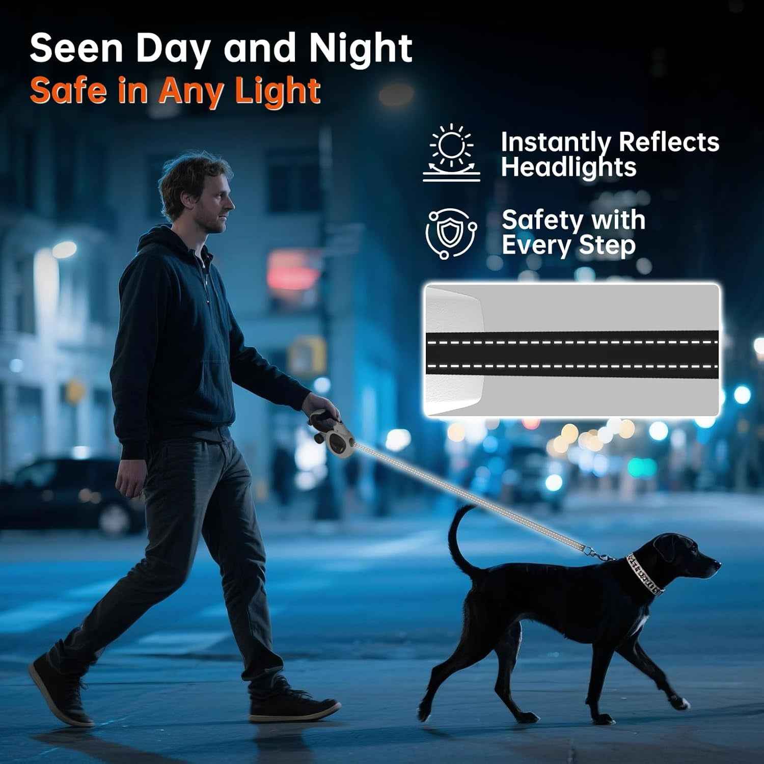 Retractable Dog Leash 16FT LED Light Heavy Duty Tangle Free