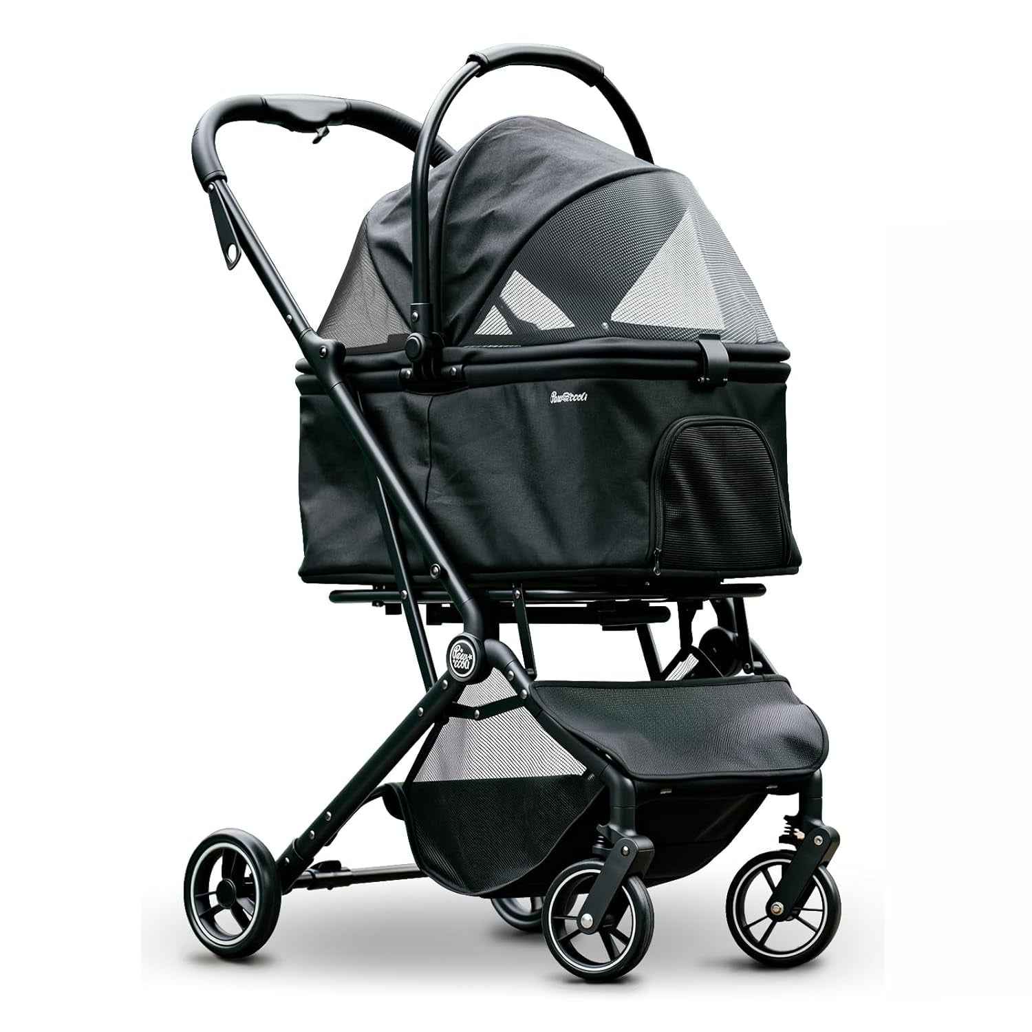 4-Wheel Foldable Pet Stroller with Removable Carrier, Black, 33lb