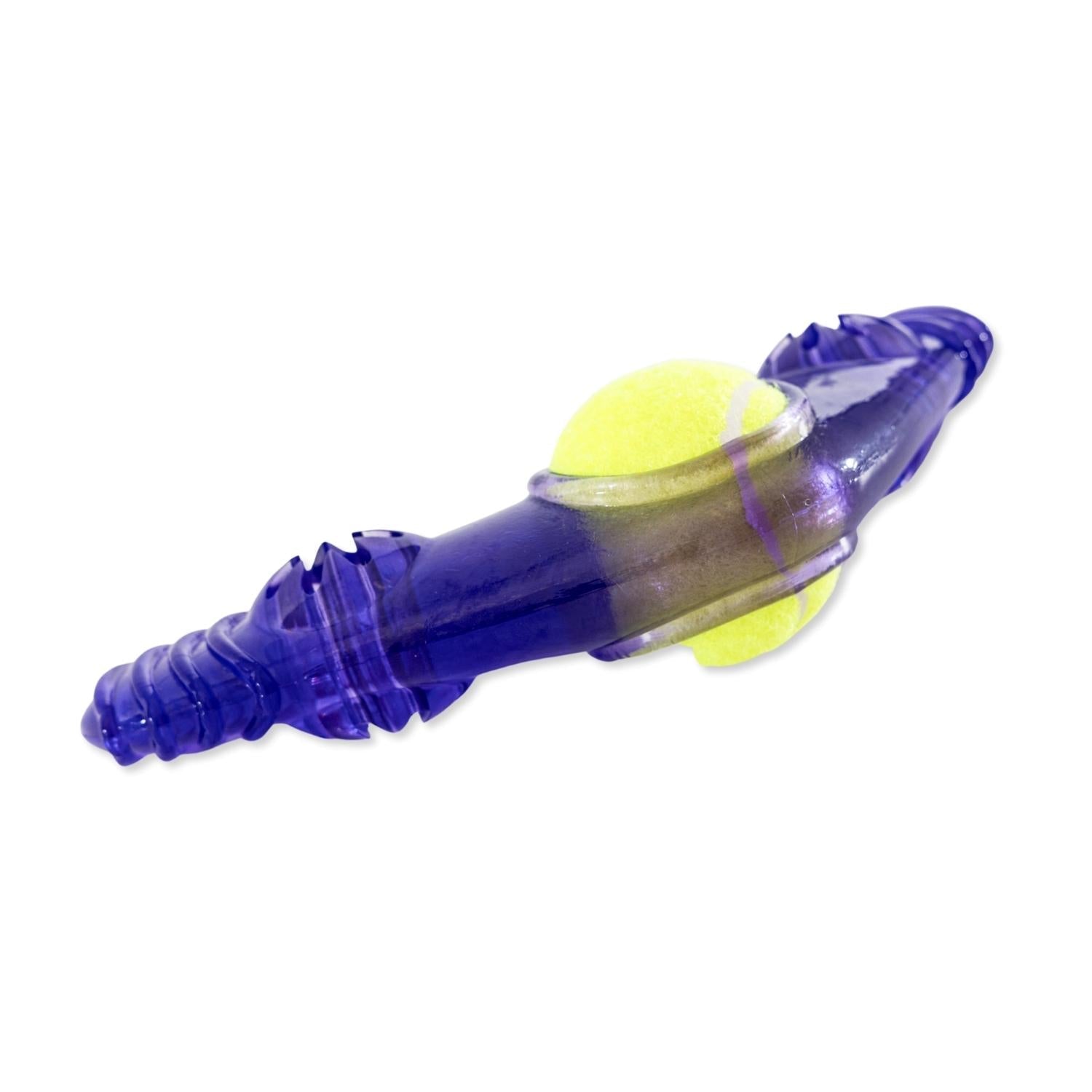 TPR Boomerang Dog Chew Toy with Removable Squeaker Tennis Ball & Treat Fill