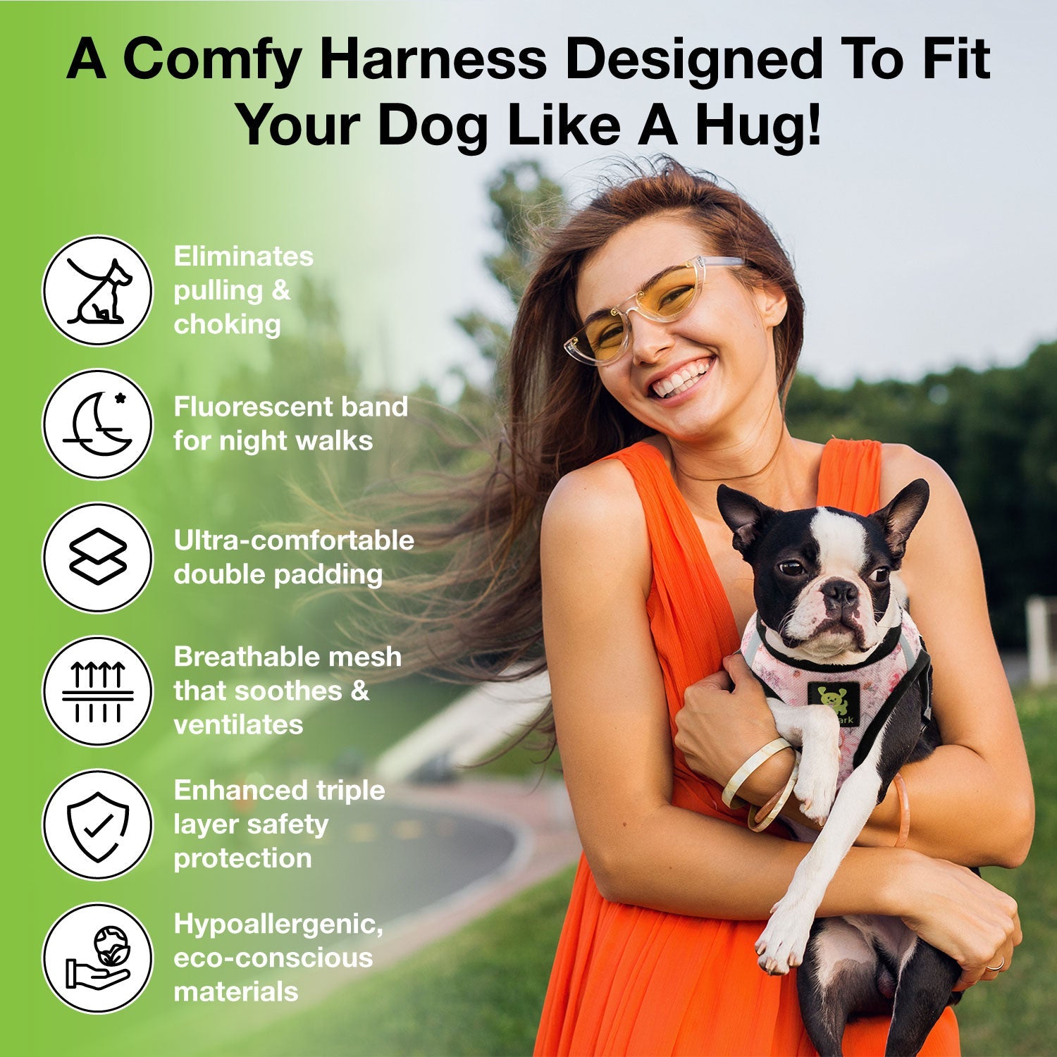 EcoBark Step In Dog Harness - Teacup & Small Breeds- Reflective Soft Mesh Harness for Teacup, Small Dogs and Puppies / French Floral